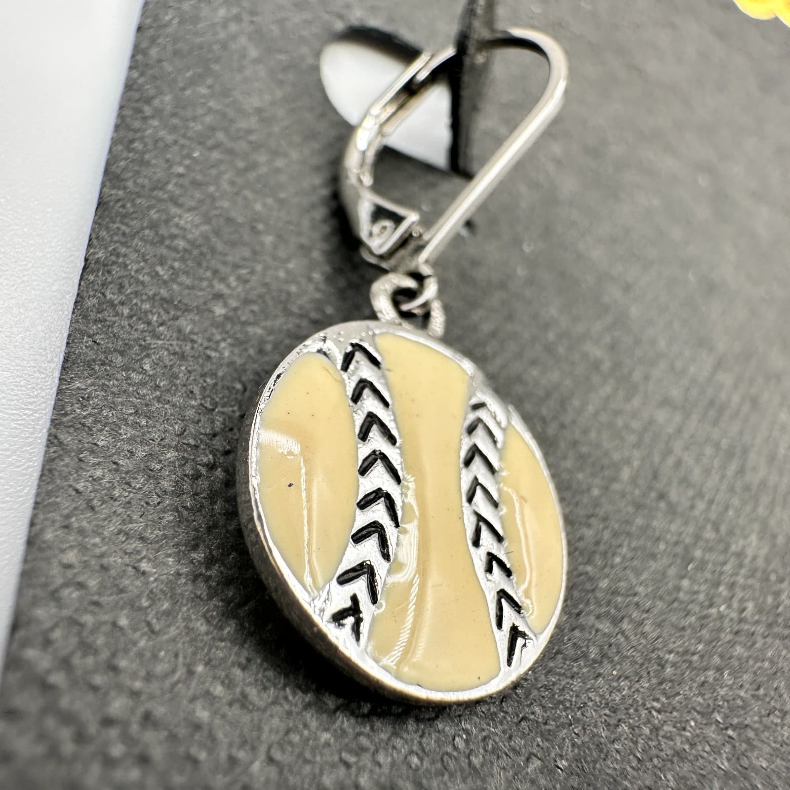 Vintage 80s Cookie Lee Silver Tone Enamel Baseball Softball Hook Earring Jewelry - Thumbnail 4