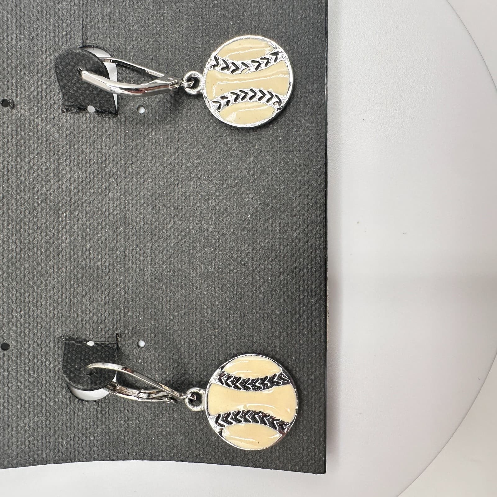 Vintage 80s Cookie Lee Silver Tone Enamel Baseball Softball Hook Earring Jewelry - Thumbnail 10