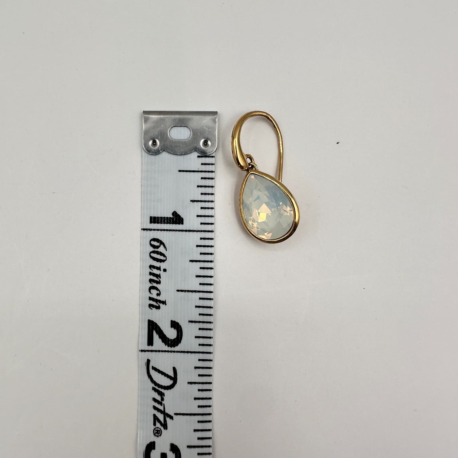 Vintage 90s Gold Tone Pear White Opal Glass Drop Earrings Dangle Minimalist - Thumbnail 10