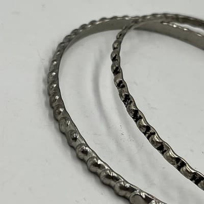 Vintage Silver-Tone Beaded Bubble Bangle Bracelets Set 2 Textured Stackable Boho - Thumbnail 3