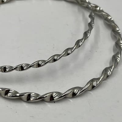 Vintage Silver-Tone Twisted Rope Bangle Bracelets Set 2 High Polish Stackable - Thumbnail 3