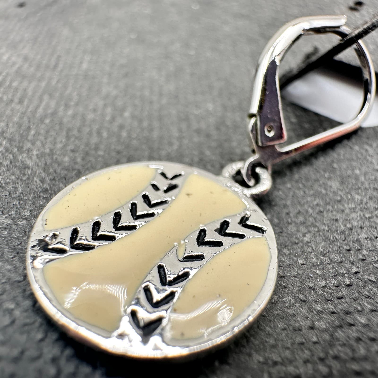 Vintage 80s Cookie Lee Silver Tone Enamel Baseball Softball Hook Earring Jewelry - Thumbnail 9