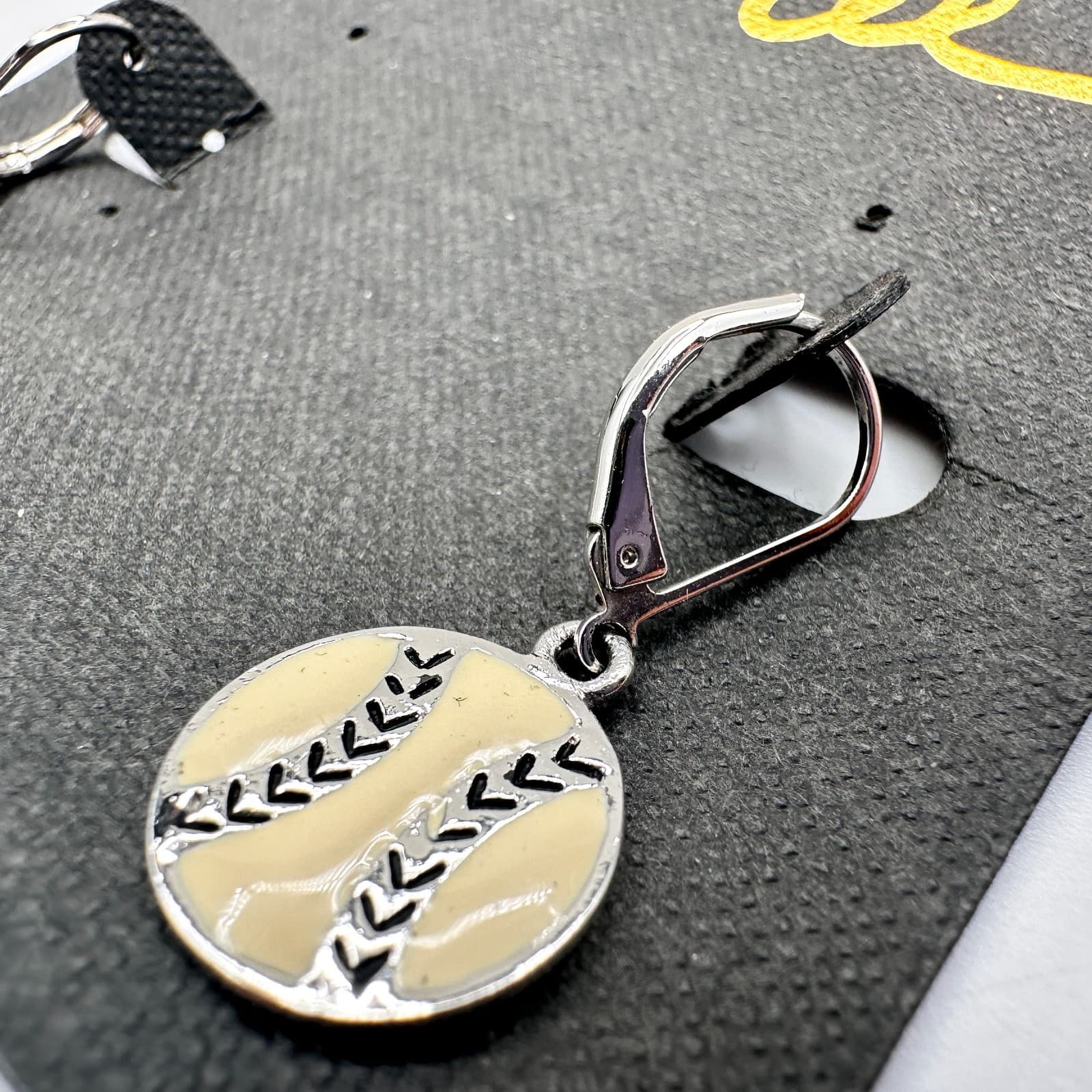 Vintage 80s Cookie Lee Silver Tone Enamel Baseball Softball Hook Earring Jewelry - Thumbnail 8