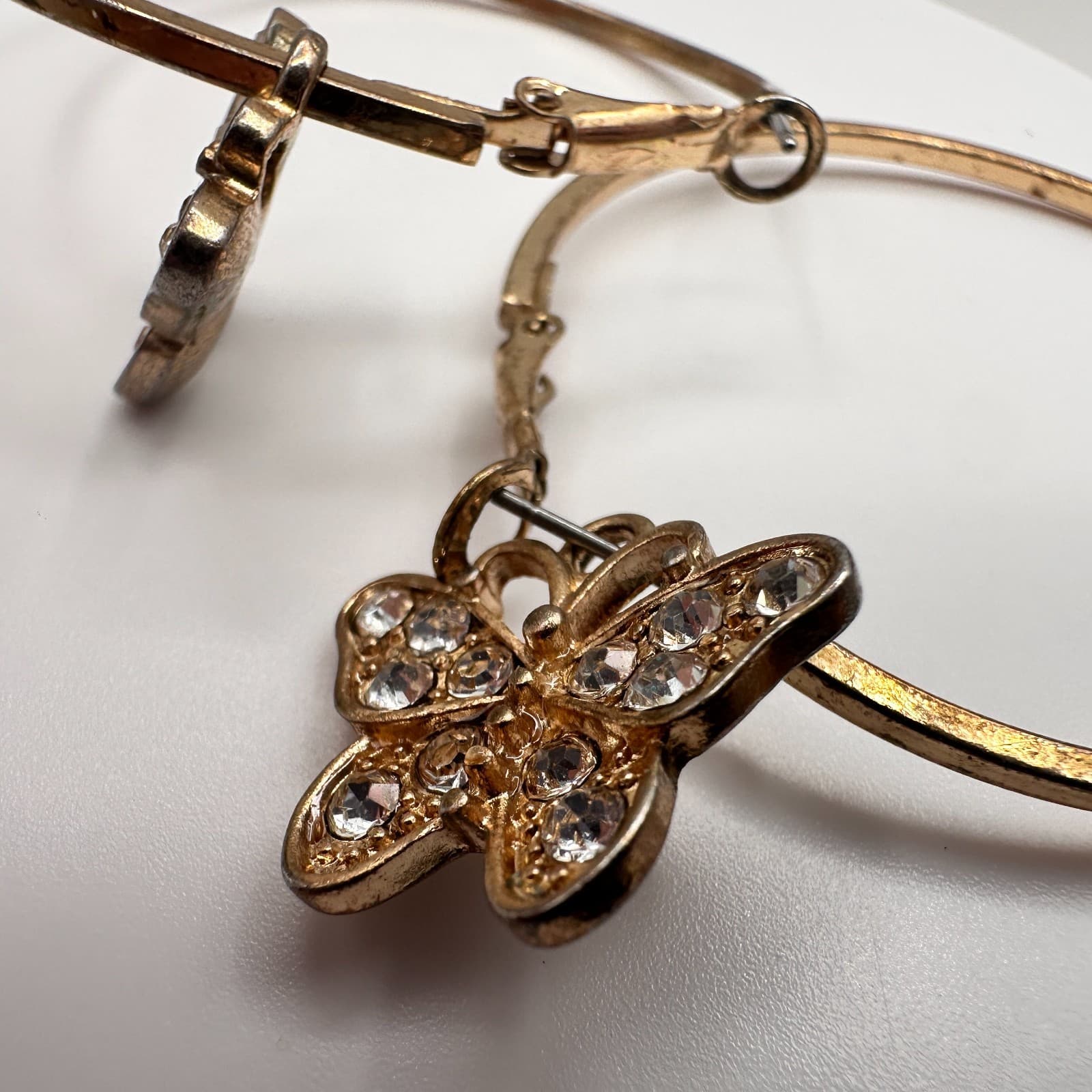 Vintage Y2K 90s Gold Tone Butterfly Hoop Charm Earrings Rhinestone Boho Jewelry - Thumbnail 8