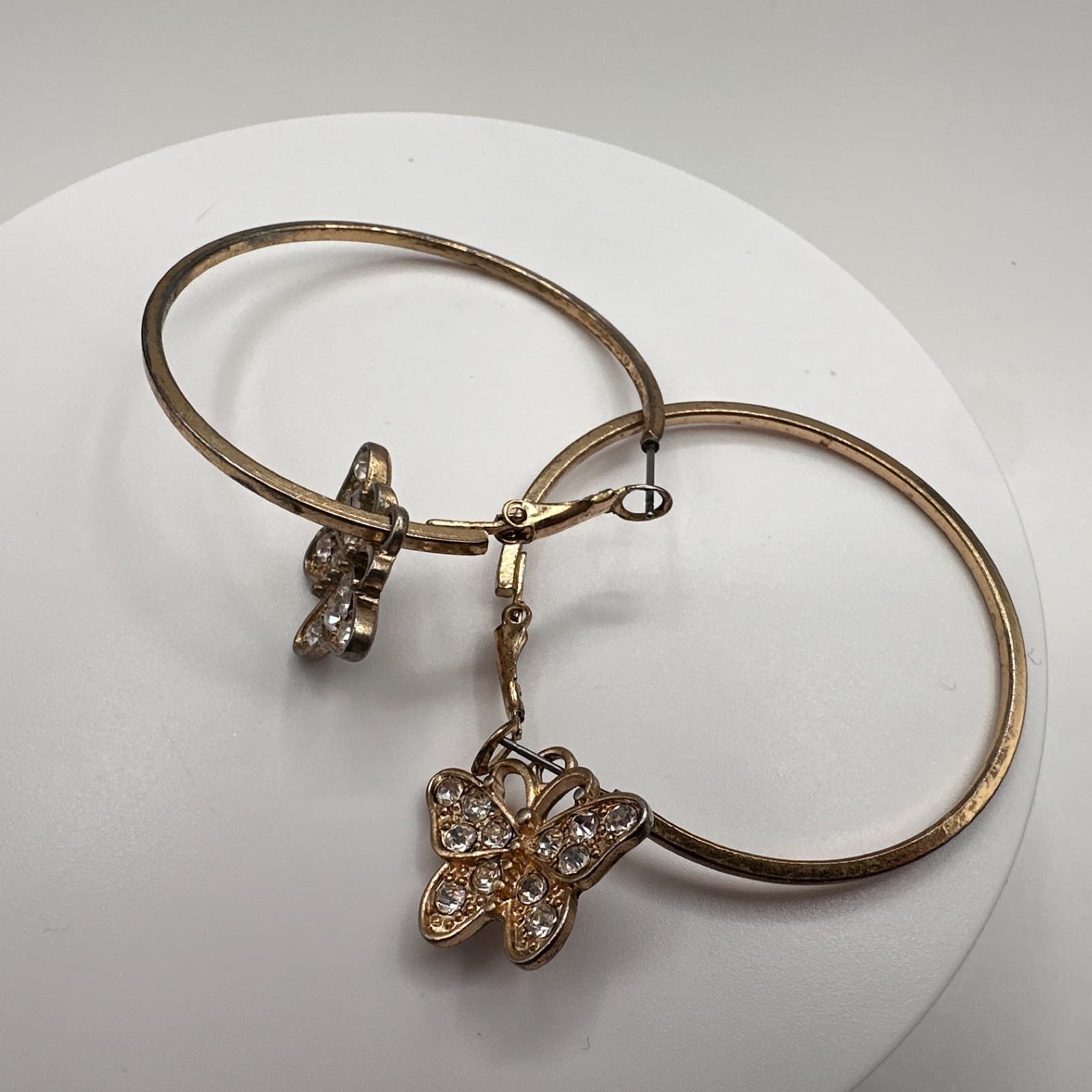 Vintage Y2K 90s Gold Tone Butterfly Hoop Charm Earrings Rhinestone Boho Jewelry - Thumbnail 13