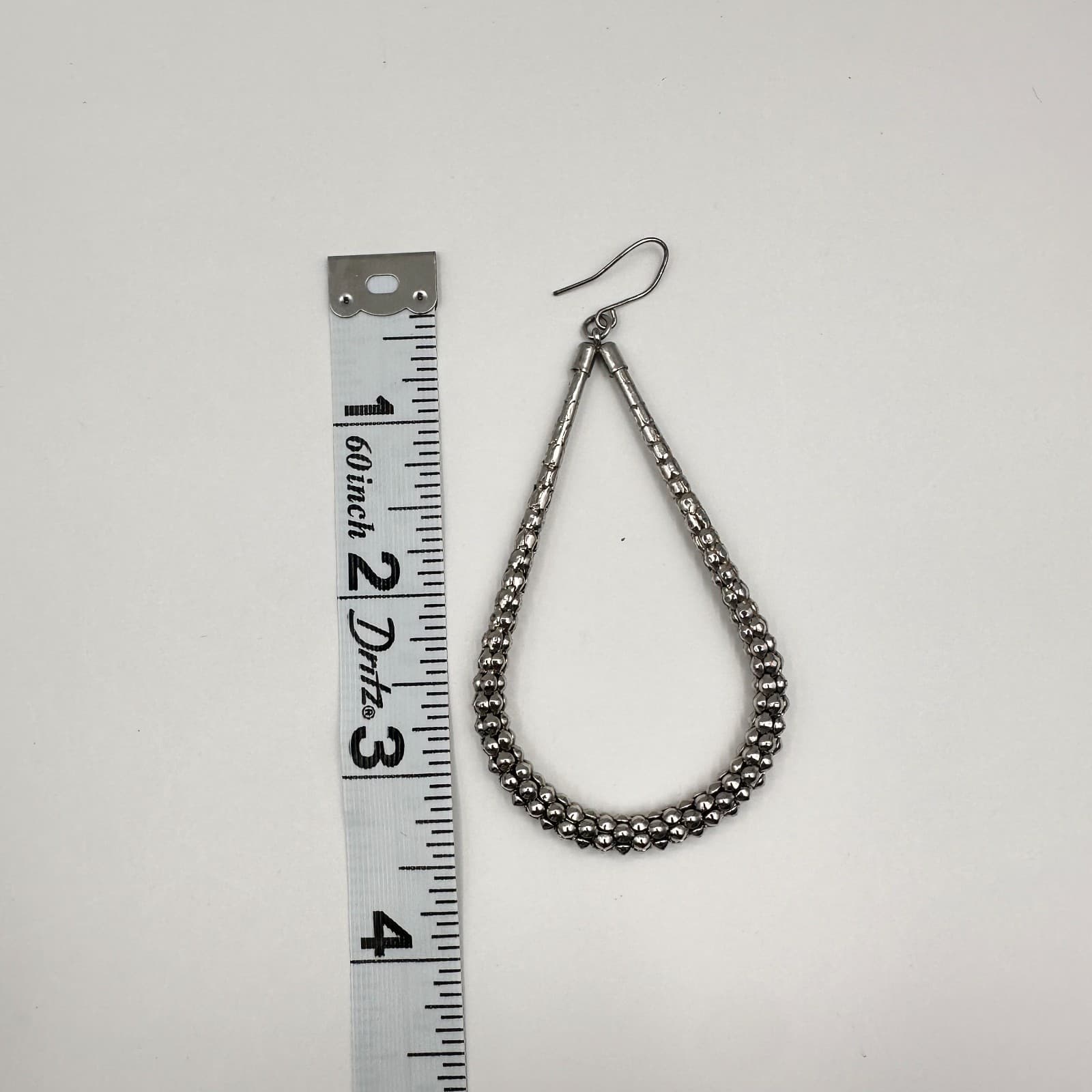 Vintage 90s Silver Tone Teardrop Hoop Earrings Boho Fashion Women's Jewelry - Thumbnail 12