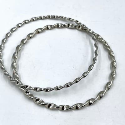 Vintage Silver-Tone Twisted Rope Bangle Bracelets Set 2 High Polish Stackable - Image 1