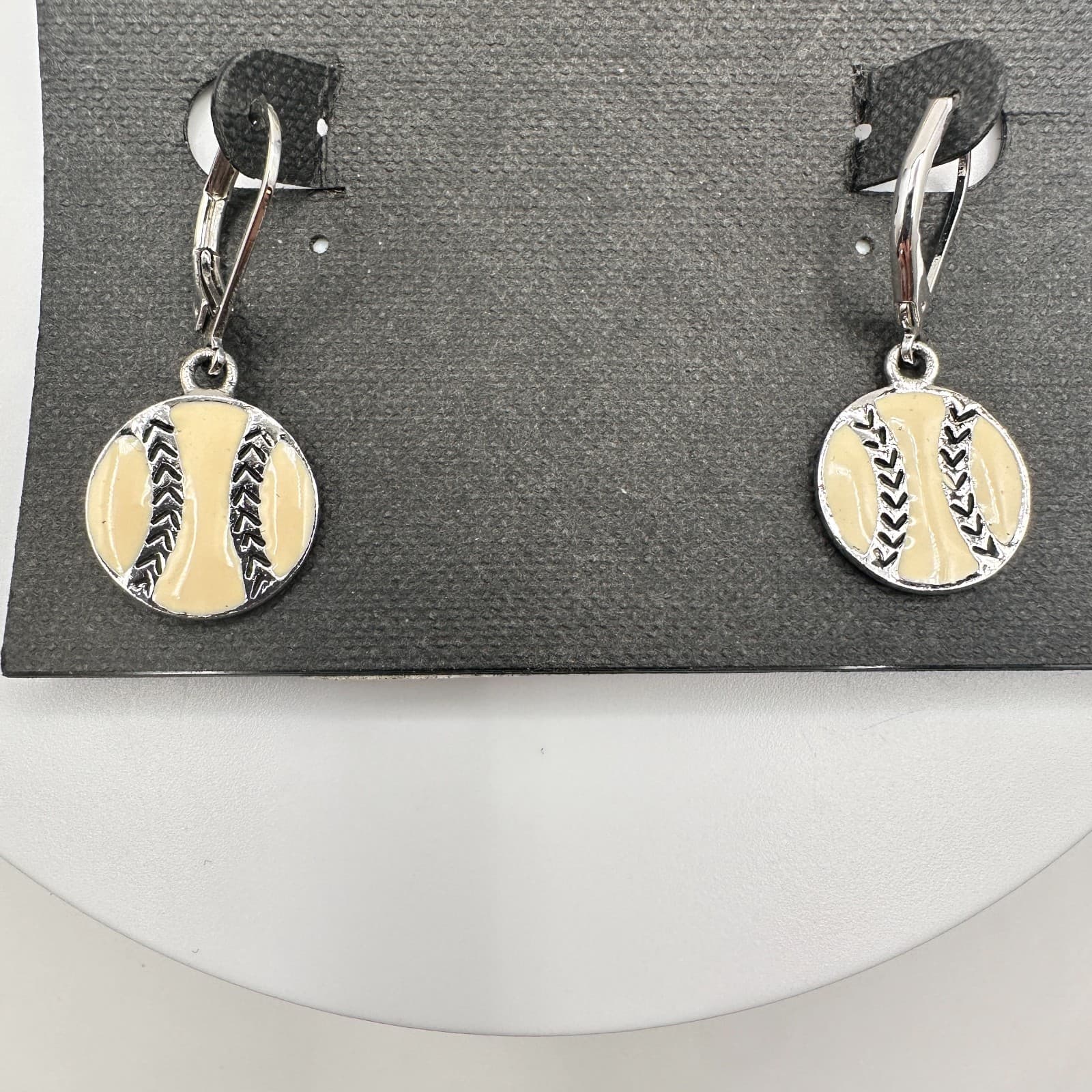 Vintage 80s Cookie Lee Silver Tone Enamel Baseball Softball Hook Earring Jewelry - Thumbnail 2