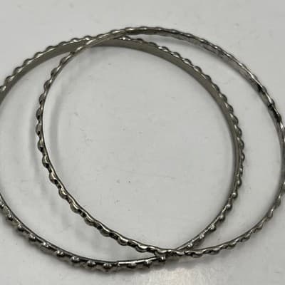 Vintage Silver-Tone Beaded Bubble Bangle Bracelets Set 2 Textured Stackable Boho - Thumbnail 2