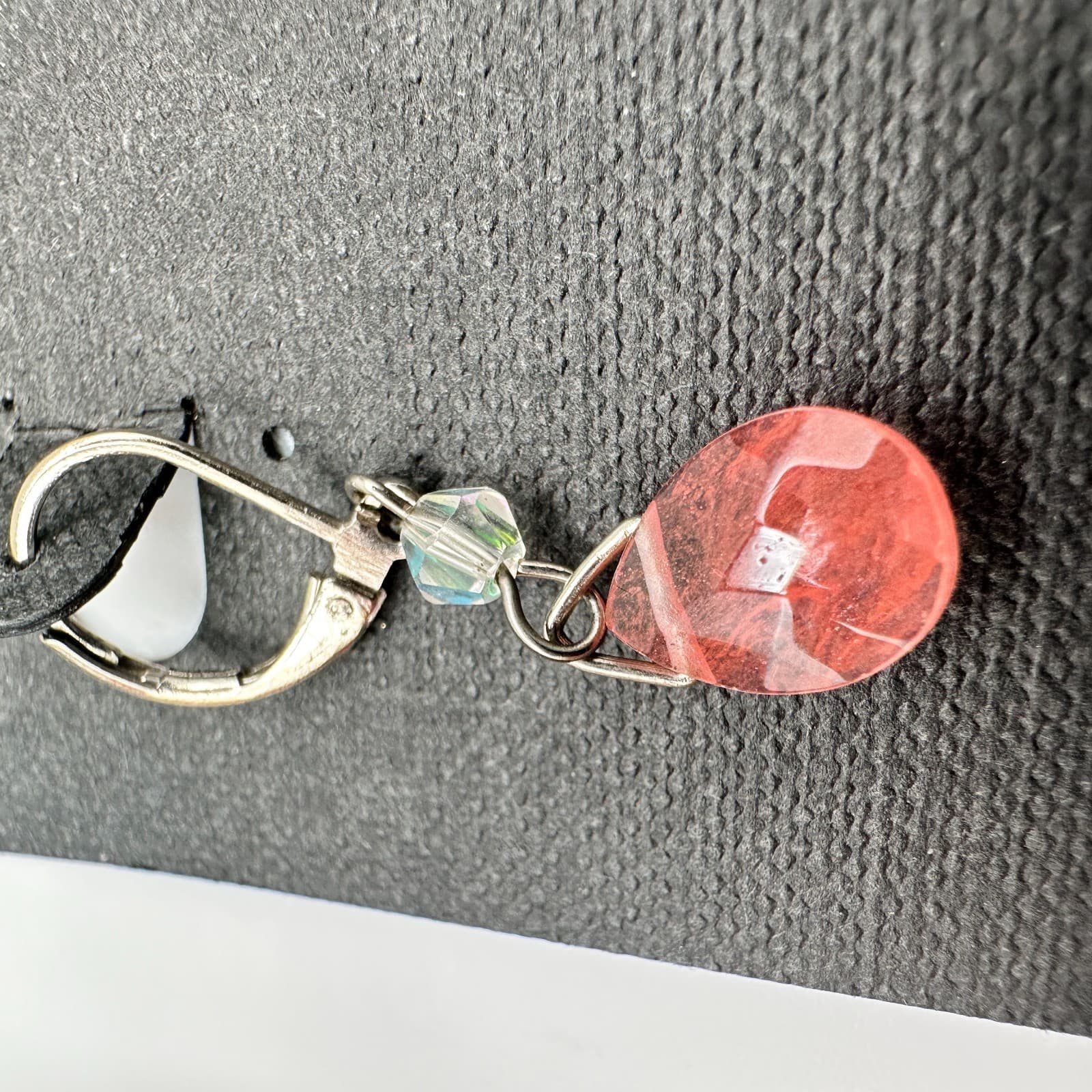 Vintage 90s Cookie Lee Silver Tone Pink Glass Teardrop Earrings Jewelry - Thumbnail 7