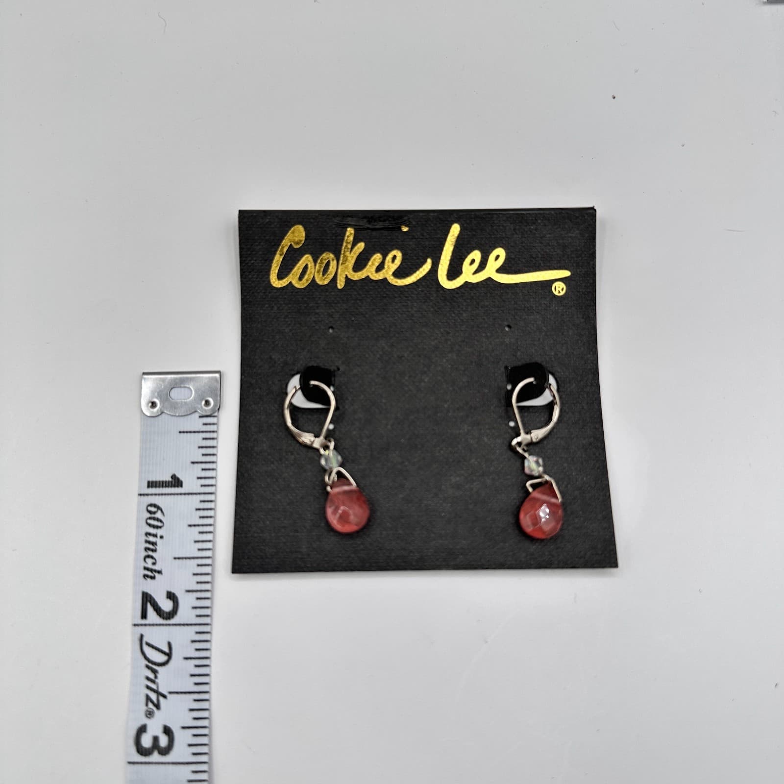 Vintage 90s Cookie Lee Silver Tone Pink Glass Teardrop Earrings Jewelry - Thumbnail 9
