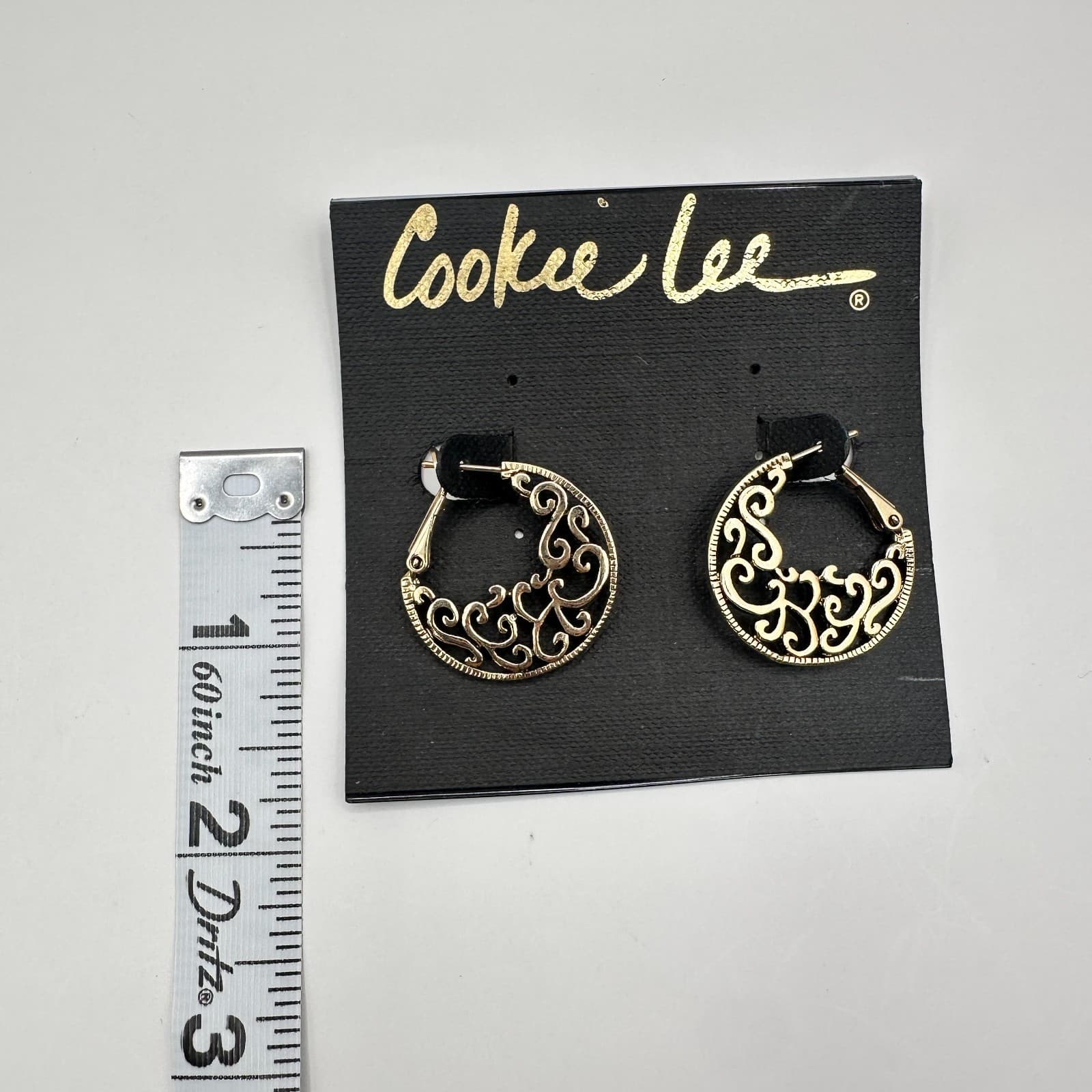 Vintage 80s Cookie Lee Gold Tone Filigree Open Hoop Dangle Earrings Jewelry - Thumbnail 9