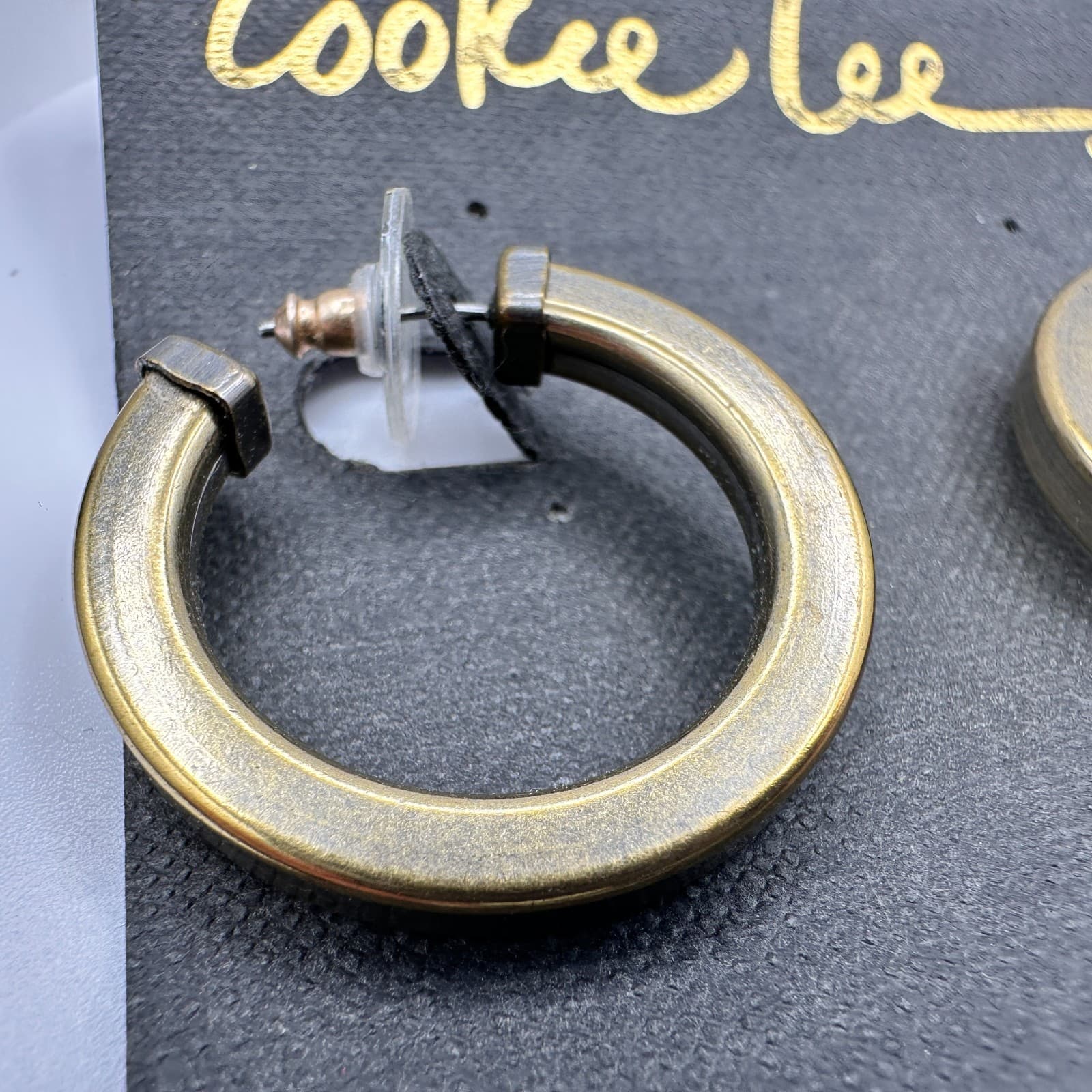 Vintage 80s Cookie Le Gold Tone Two-Tone Silver Trim Chunky Post Earring Jewelry - Thumbnail 4