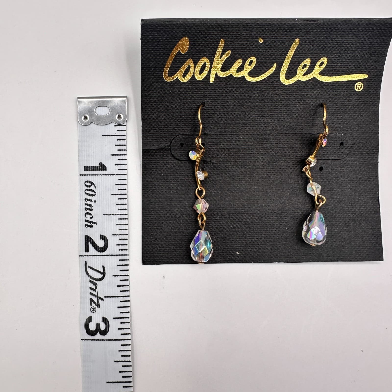 Vintage 90s Cookie Lee Gold Tone Clear Teardrop Dangle Earrings Jewelry - Thumbnail 11