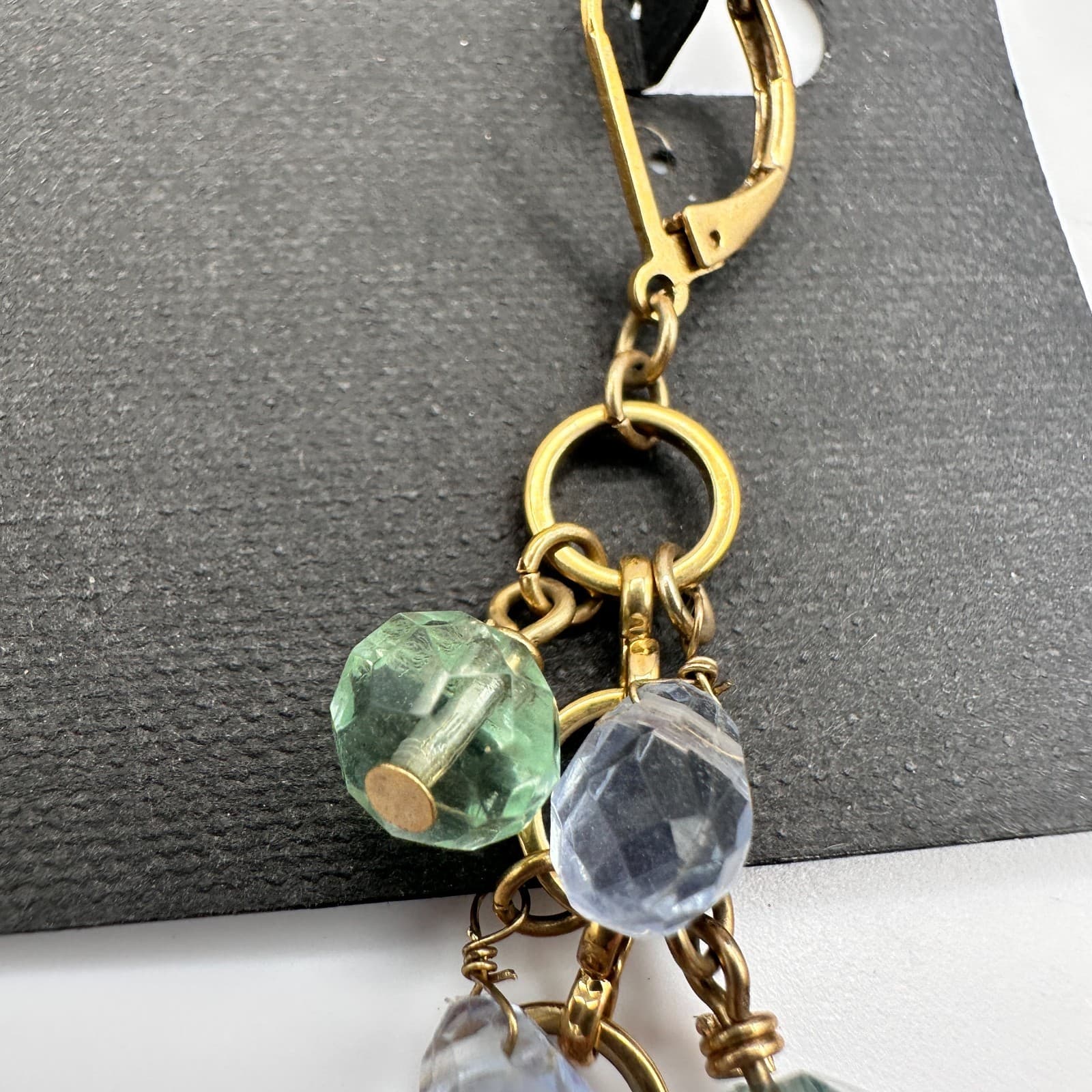 Vintage 90s Gold Tone Blue Green Glass Chandelier Dangle Earring Jewelry - Thumbnail 7