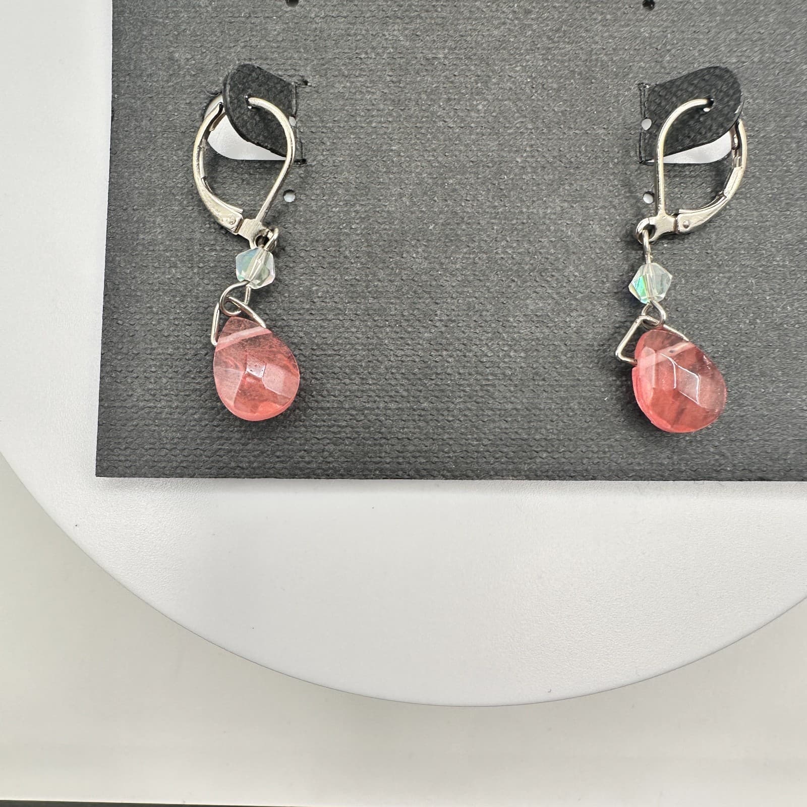 Vintage 90s Cookie Lee Silver Tone Pink Glass Teardrop Earrings Jewelry - Thumbnail 2