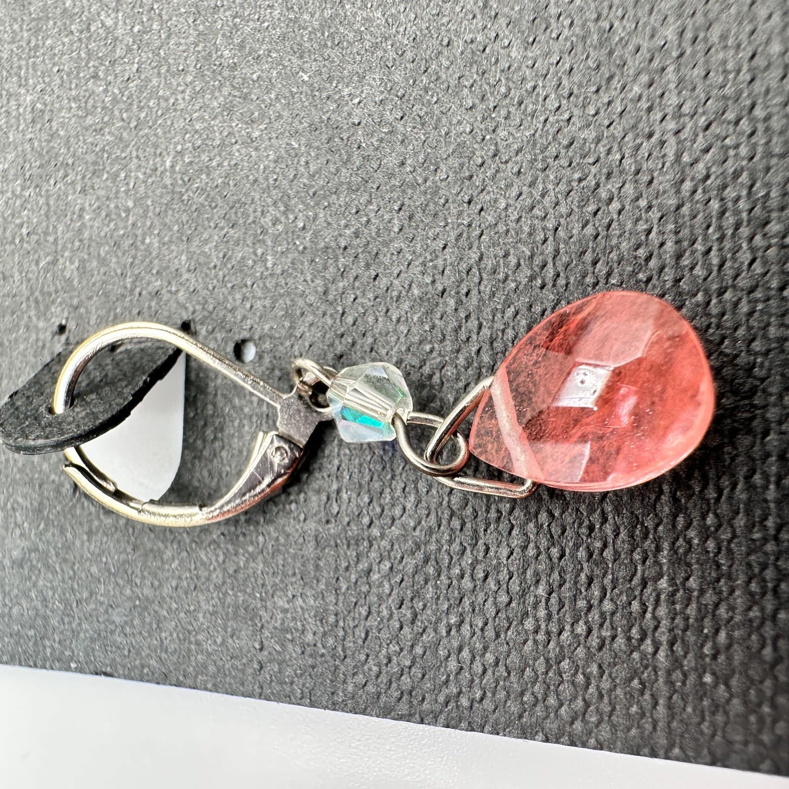 Vintage 90s Cookie Lee Silver Tone Pink Glass Teardrop Earrings Jewelry - Thumbnail 6