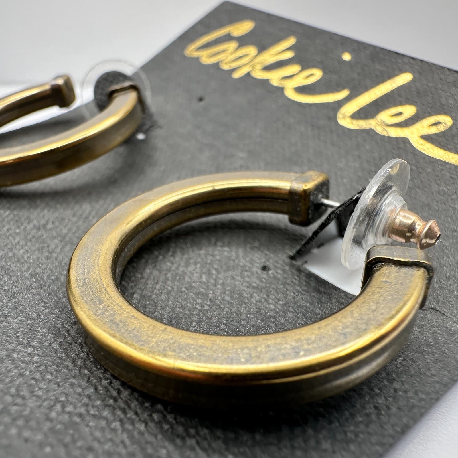 Vintage 80s Cookie Le Gold Tone Two-Tone Silver Trim Chunky Post Earring Jewelry - Thumbnail 8