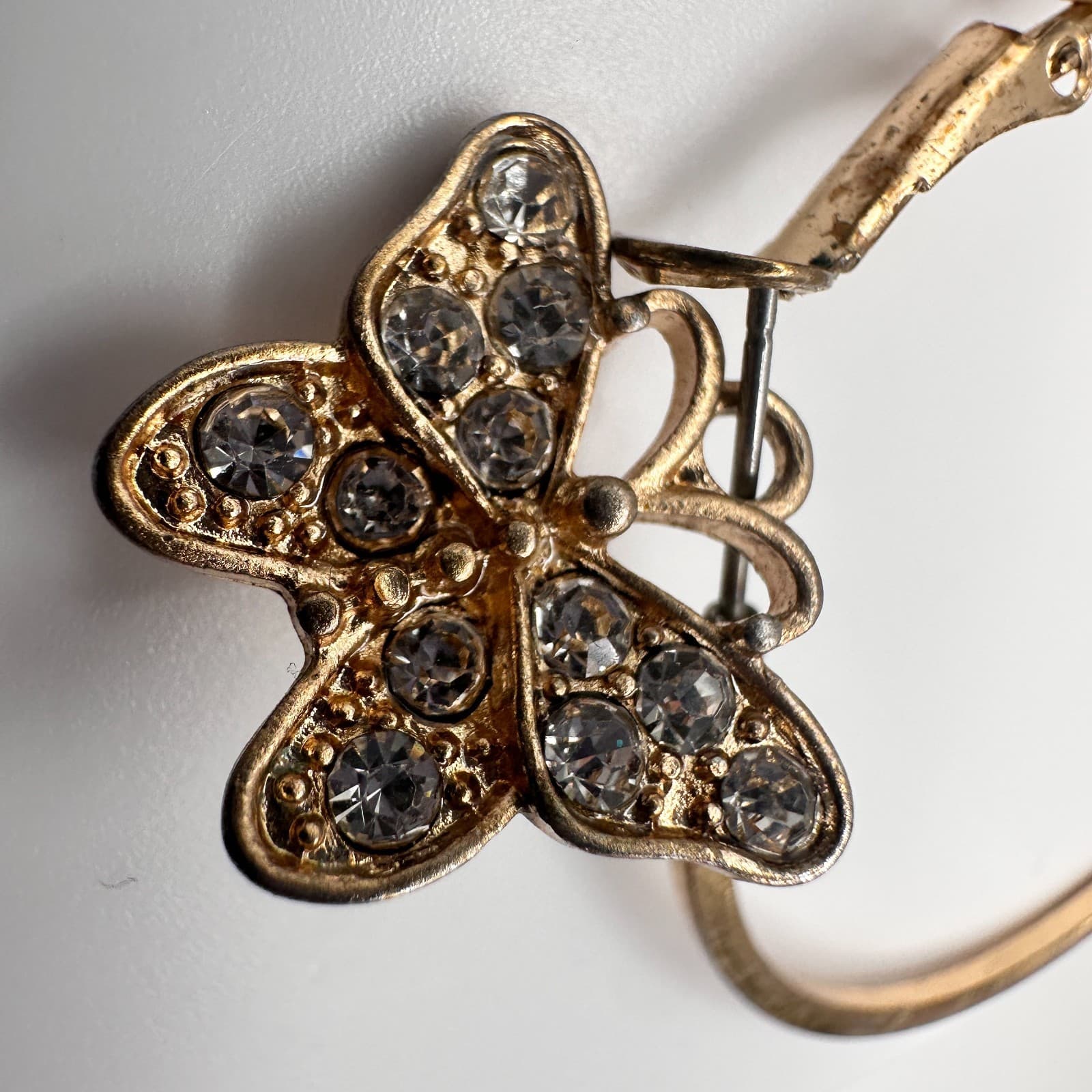 Vintage Y2K 90s Gold Tone Butterfly Hoop Charm Earrings Rhinestone Boho Jewelry - Thumbnail 3