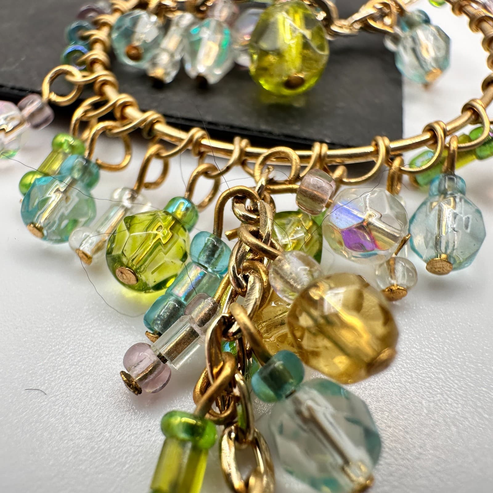 Vintage 80s Cookie Lee Gold Tone Blue Green Chandelier Earrings Jewelry - Thumbnail 9