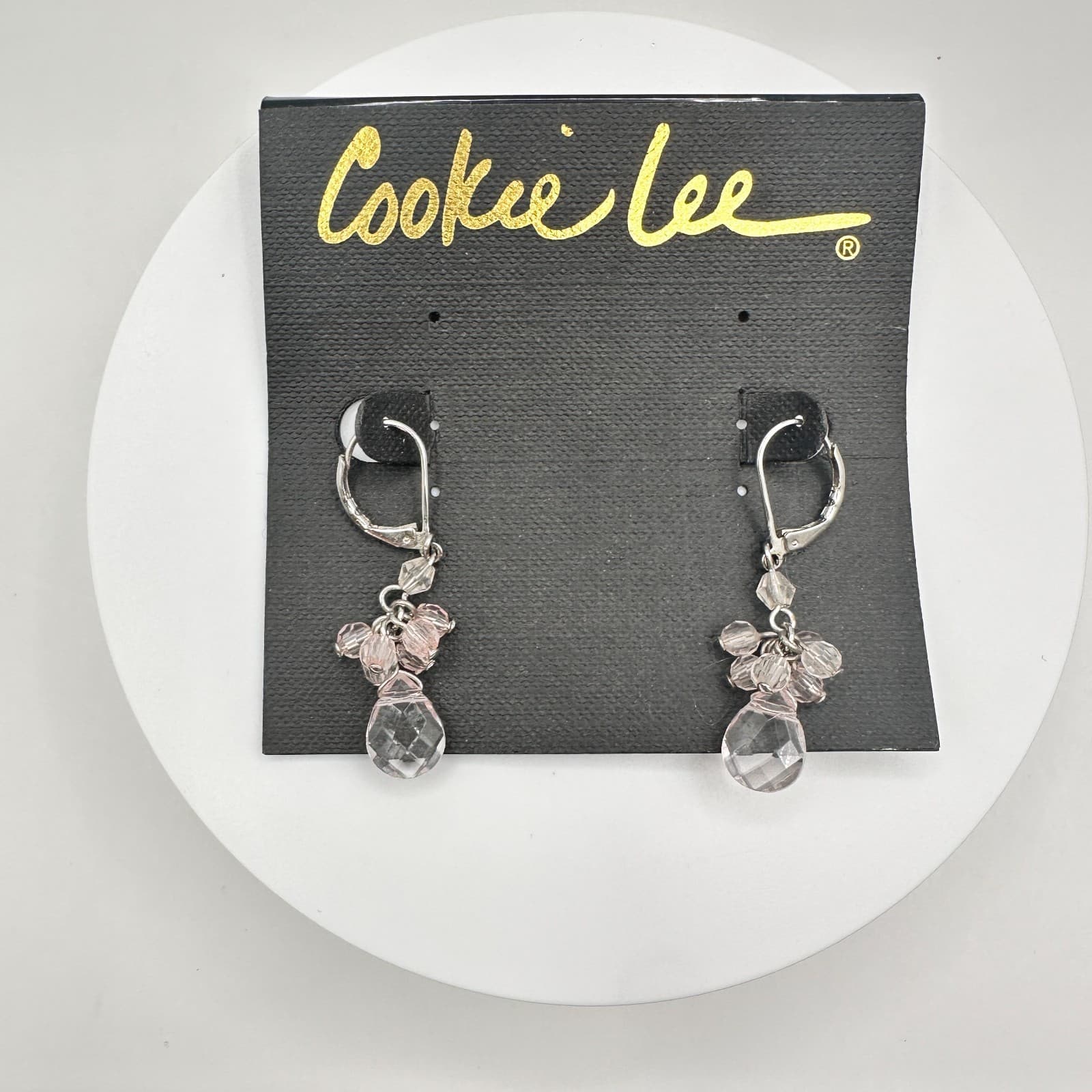 Vintage 90s Silver Tone Pink Bead Teardrop Chandelier Earrings Womens Jewelry - Thumbnail 2