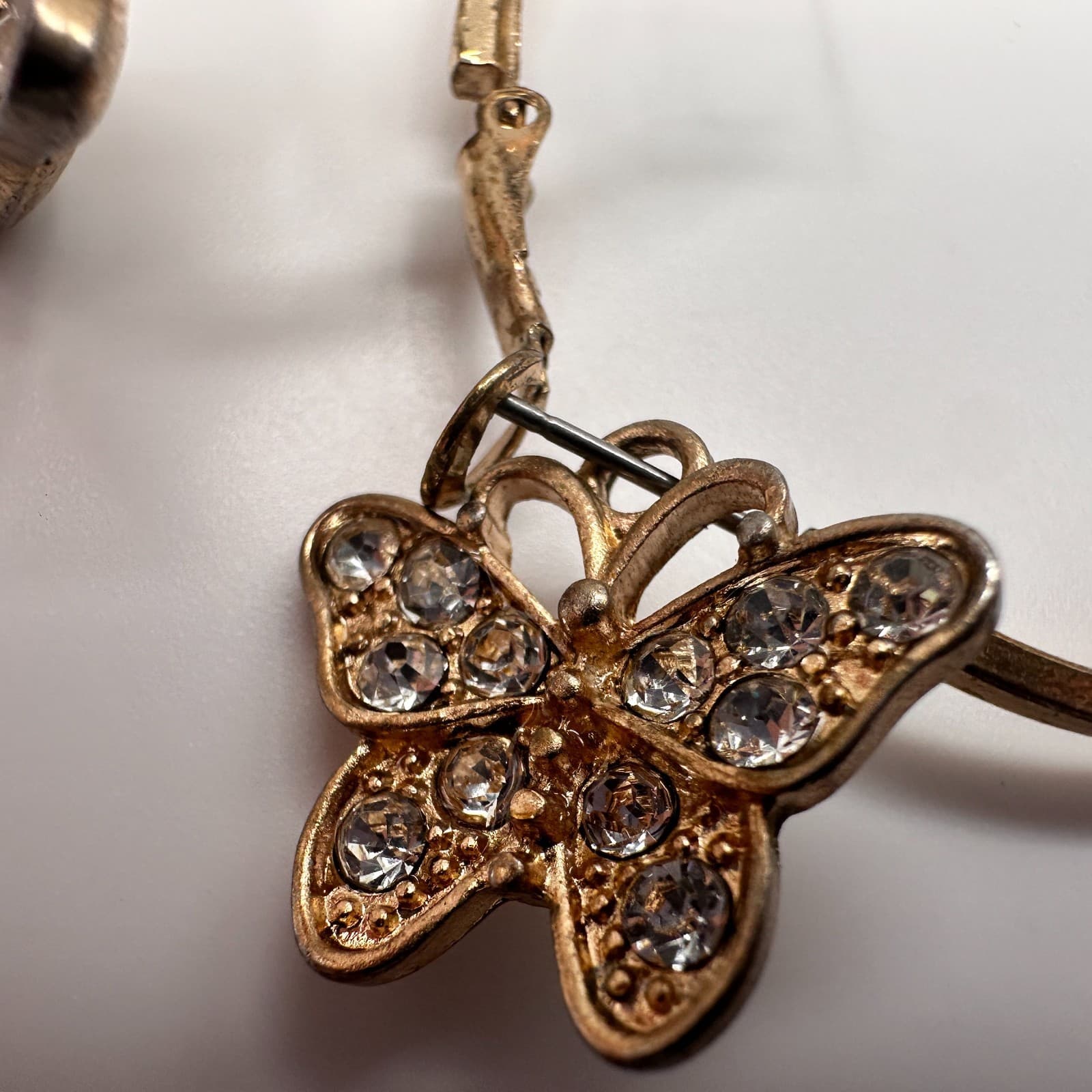 Vintage Y2K 90s Gold Tone Butterfly Hoop Charm Earrings Rhinestone Boho Jewelry - Thumbnail 10