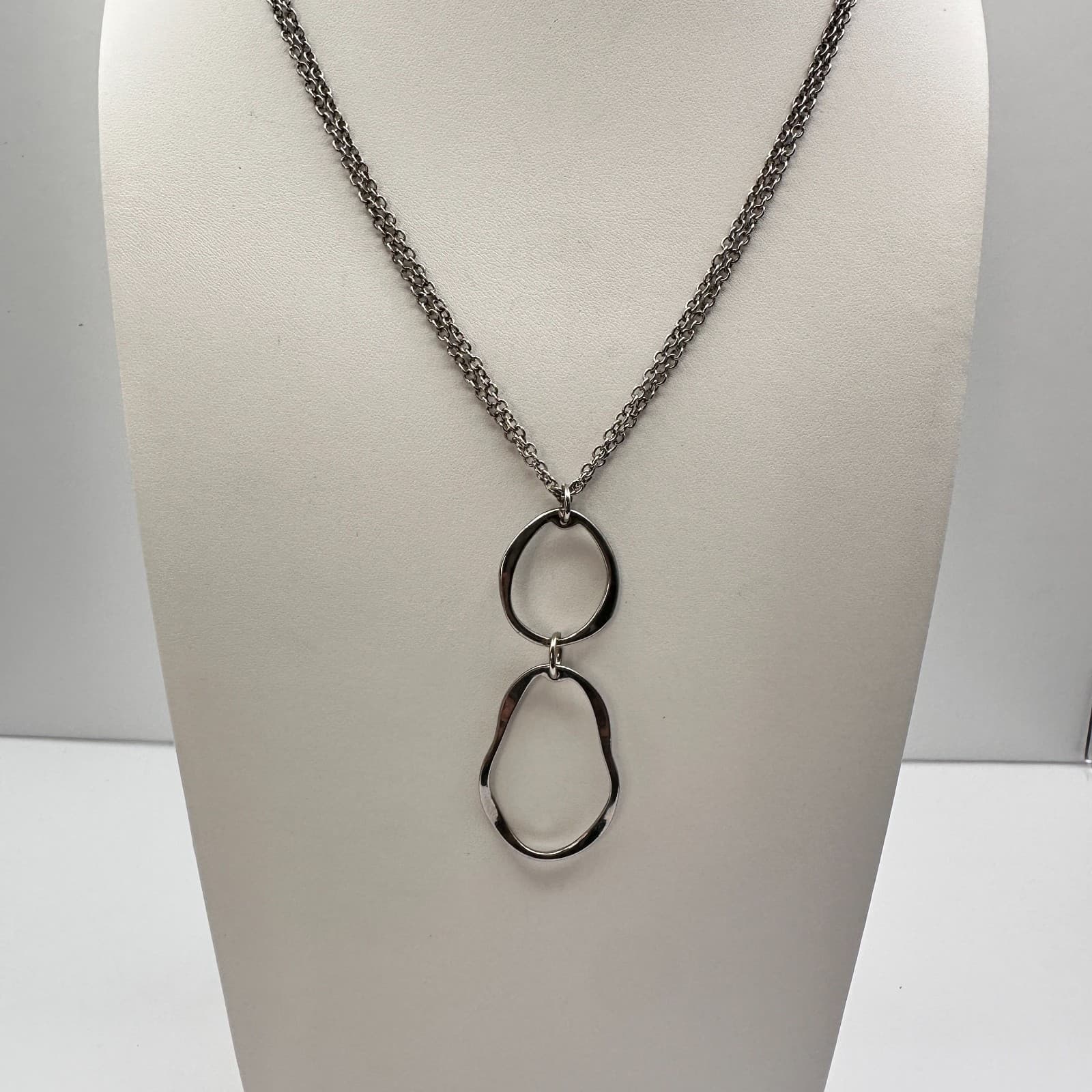 Vintage Y2K Cookie Lee Silver Tone Double Chain Organic Hoop Pendant Necklace - Image 1