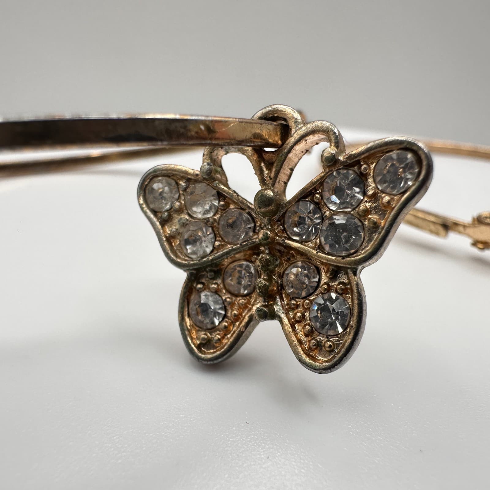 Vintage Y2K 90s Gold Tone Butterfly Hoop Charm Earrings Rhinestone Boho Jewelry - Thumbnail 4