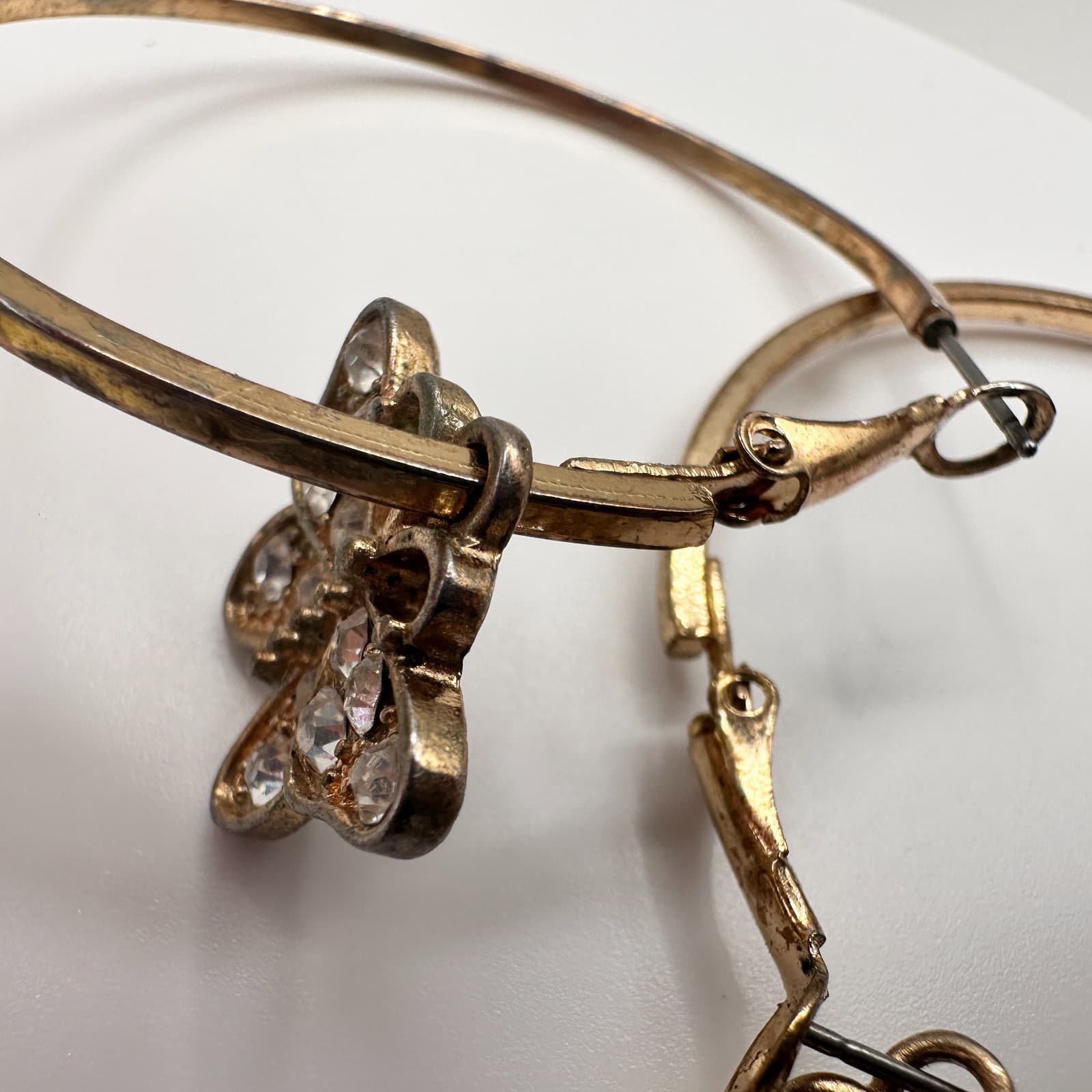 Vintage Y2K 90s Gold Tone Butterfly Hoop Charm Earrings Rhinestone Boho Jewelry - Thumbnail 11