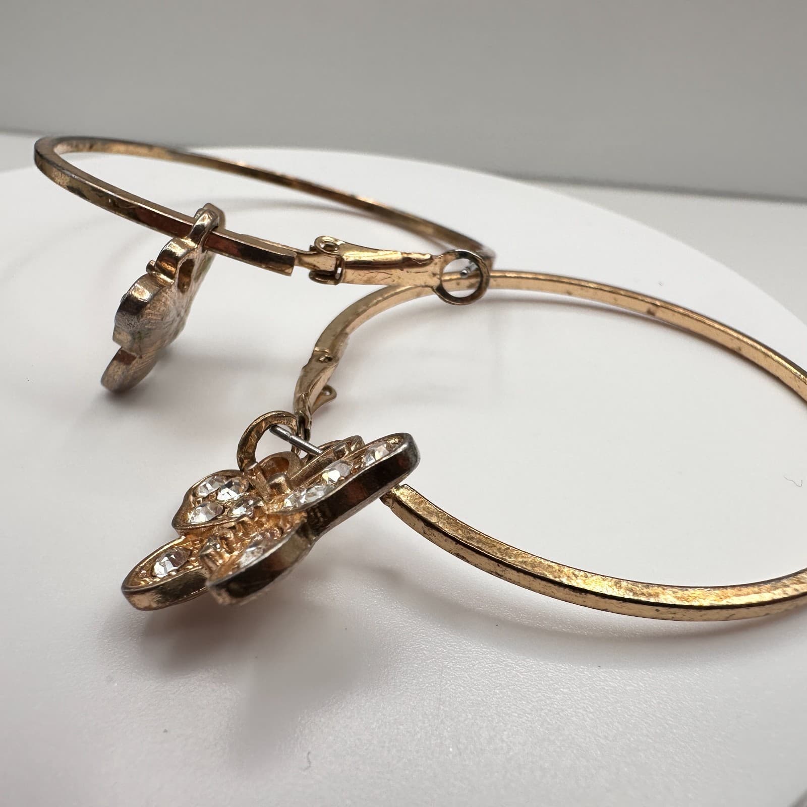 Vintage Y2K 90s Gold Tone Butterfly Hoop Charm Earrings Rhinestone Boho Jewelry - Thumbnail 7