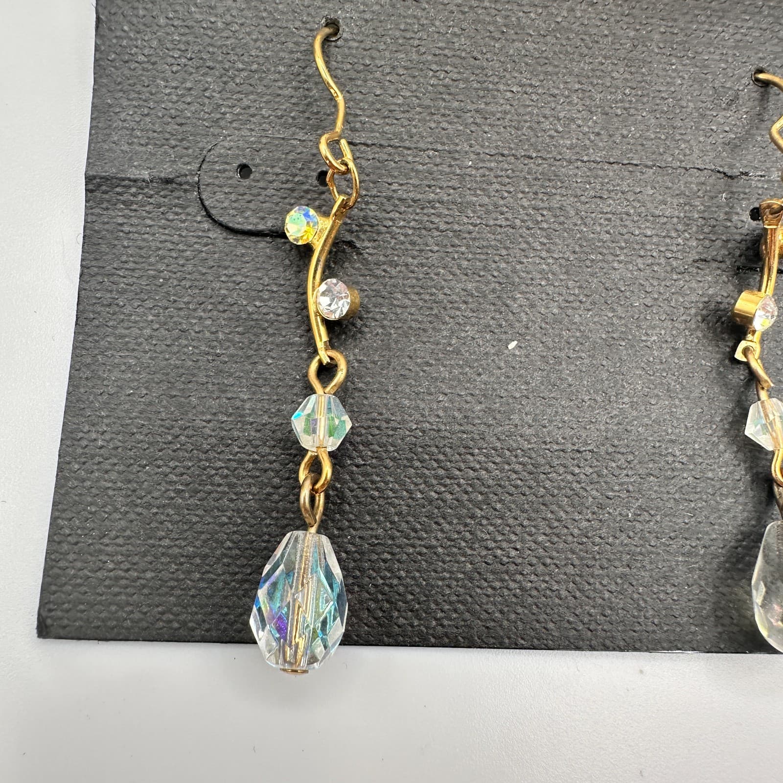 Vintage 90s Cookie Lee Gold Tone Clear Teardrop Dangle Earrings Jewelry - Thumbnail 3