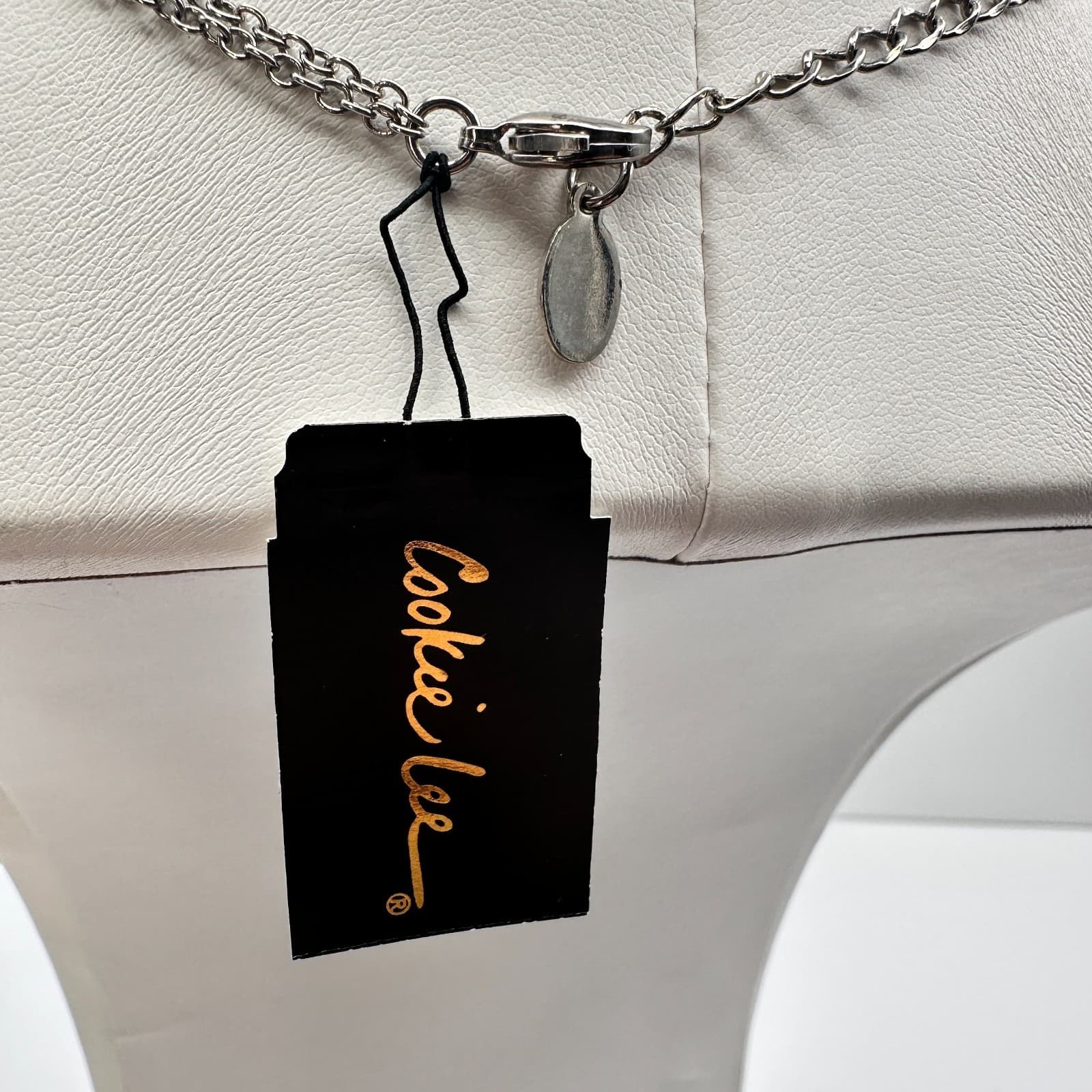 Vintage Y2K Cookie Lee Silver Tone Double Chain Organic Hoop Pendant Necklace - Thumbnail 9