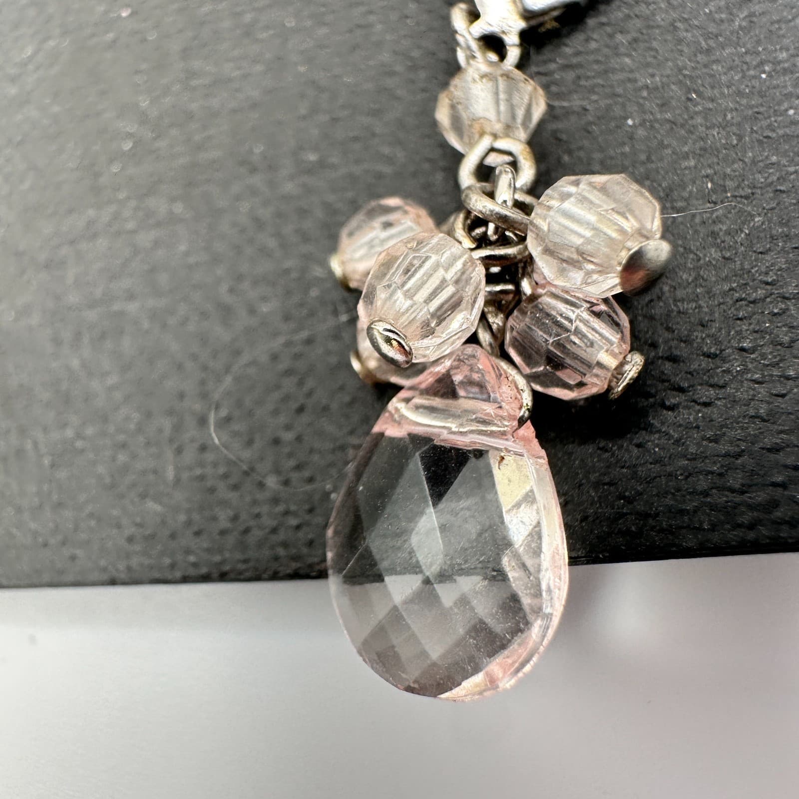 Vintage 90s Silver Tone Pink Bead Teardrop Chandelier Earrings Womens Jewelry - Thumbnail 8