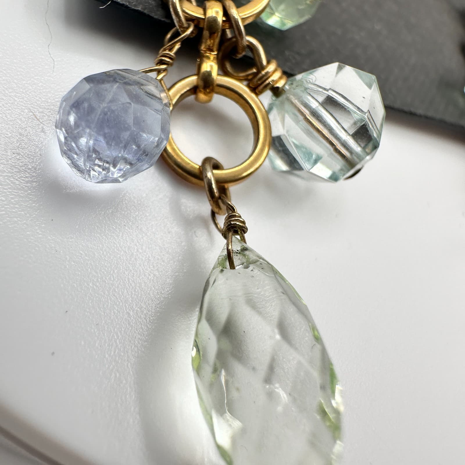 Vintage 90s Gold Tone Blue Green Glass Chandelier Dangle Earring Jewelry - Thumbnail 5