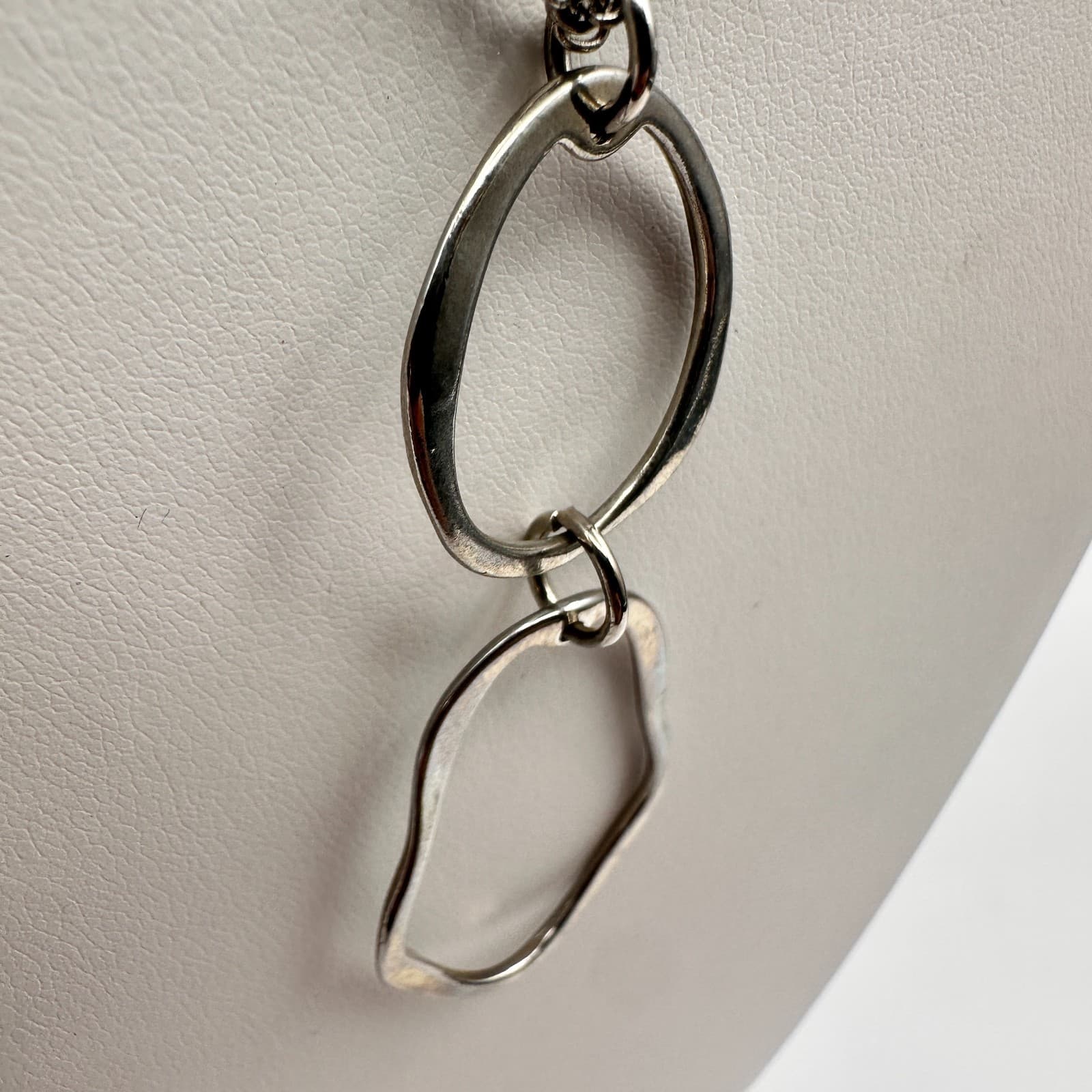 Vintage Y2K Cookie Lee Silver Tone Double Chain Organic Hoop Pendant Necklace - Thumbnail 6