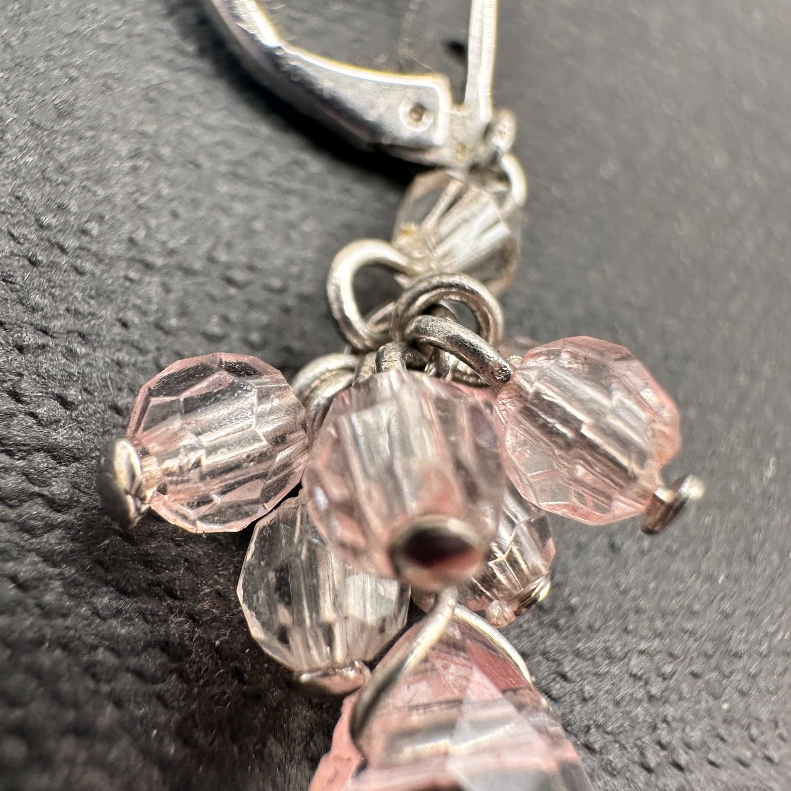 Vintage 90s Silver Tone Pink Bead Teardrop Chandelier Earrings Womens Jewelry - Thumbnail 6