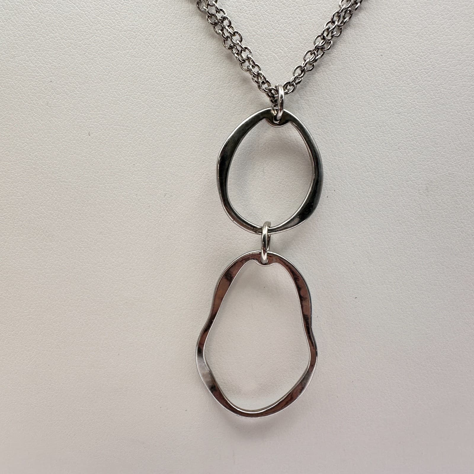 Vintage Y2K Cookie Lee Silver Tone Double Chain Organic Hoop Pendant Necklace - Thumbnail 2