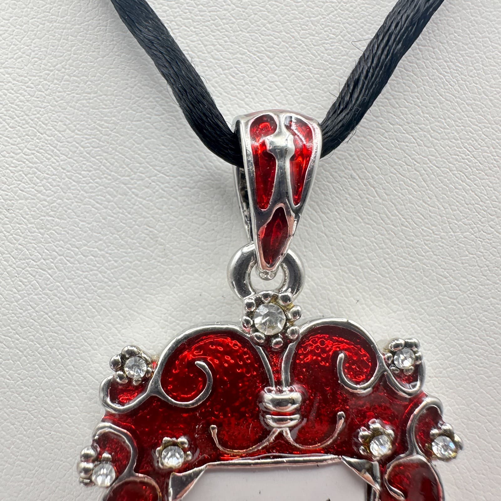 Vintage 90s Y2K Cookie Lee Red Enamel Picture Frame Locket Silver Tone Necklace - Thumbnail 5