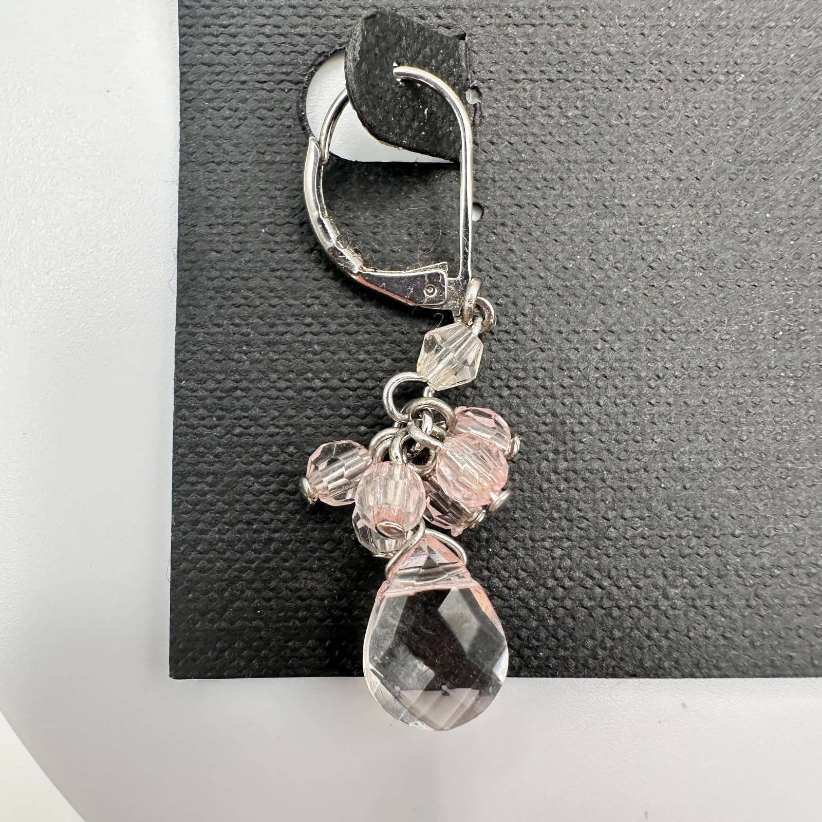 Vintage 90s Silver Tone Pink Bead Teardrop Chandelier Earrings Womens Jewelry - Thumbnail 3