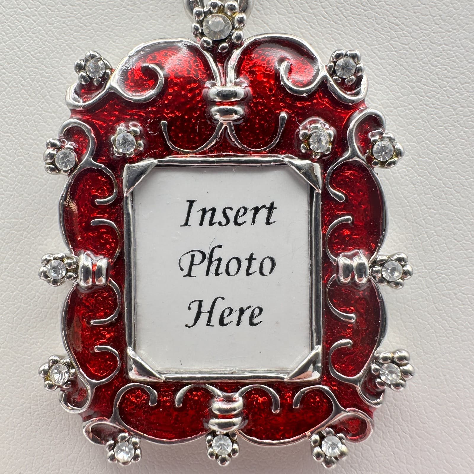 Vintage 90s Y2K Cookie Lee Red Enamel Picture Frame Locket Silver Tone Necklace - Thumbnail 4