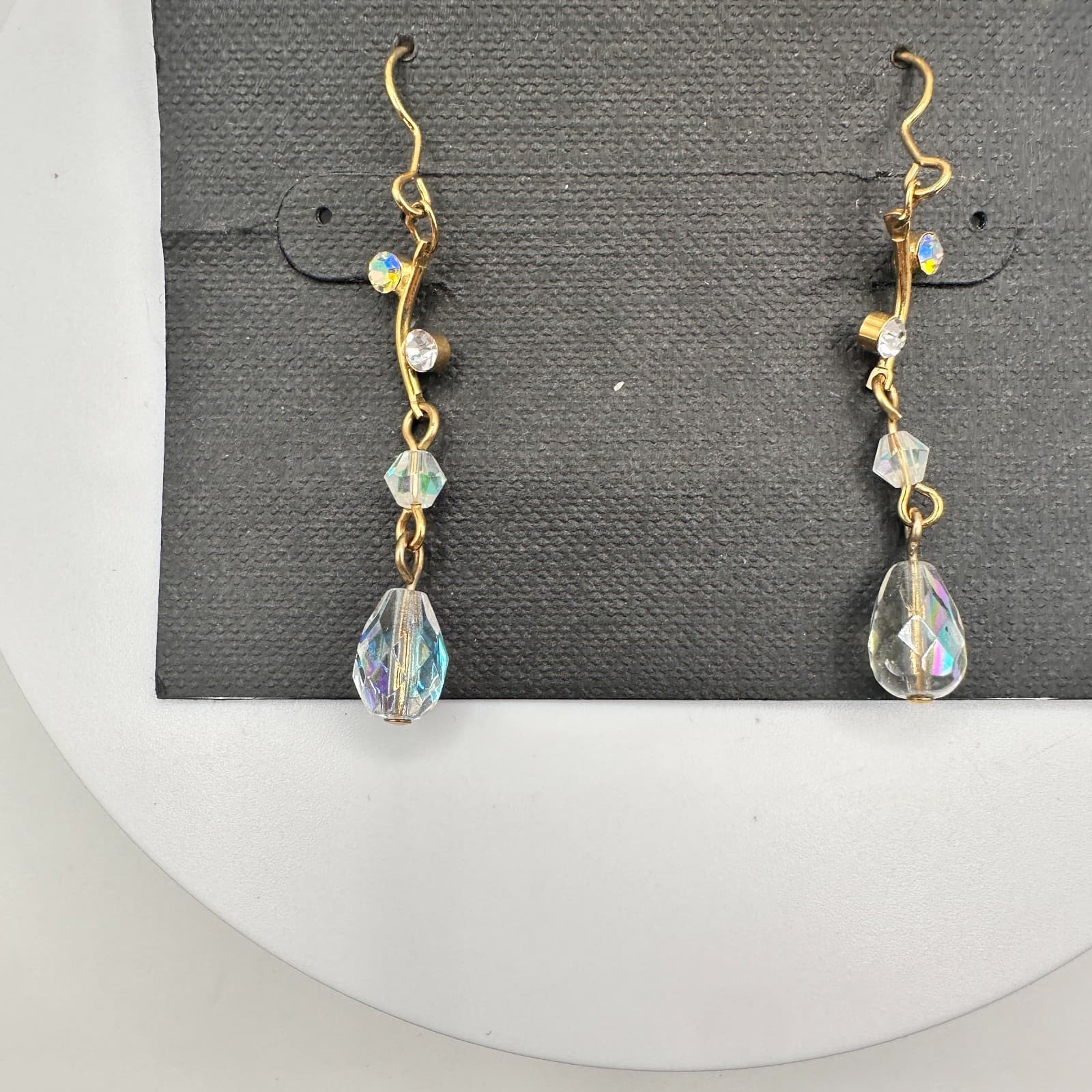 Vintage 90s Cookie Lee Gold Tone Clear Teardrop Dangle Earrings Jewelry - Thumbnail 2