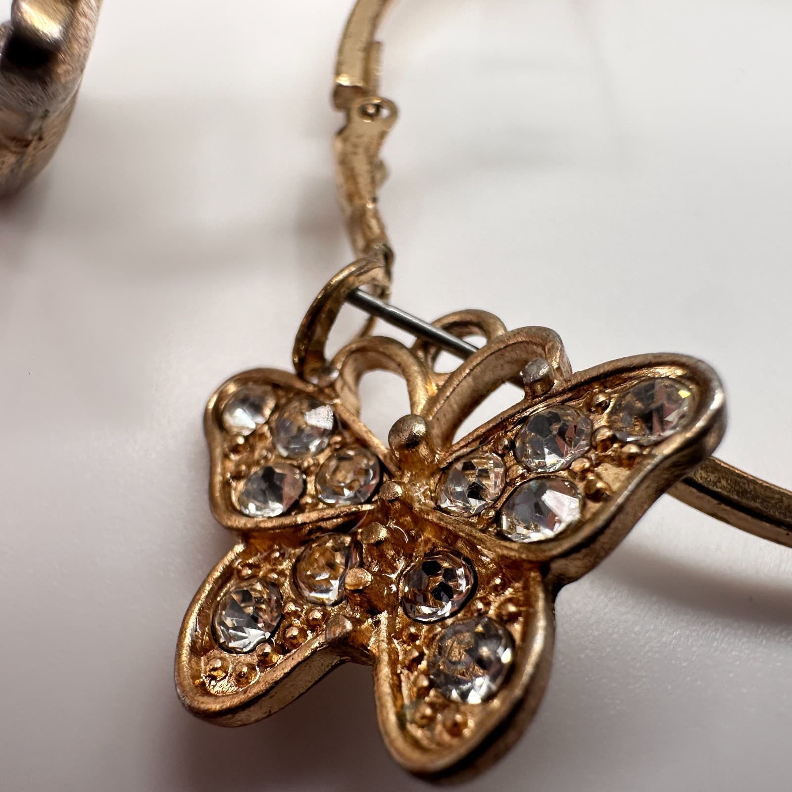 Vintage Y2K 90s Gold Tone Butterfly Hoop Charm Earrings Rhinestone Boho Jewelry - Thumbnail 9