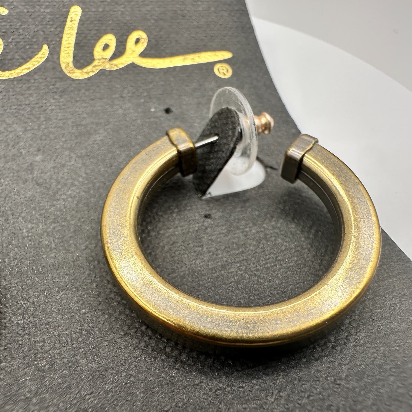 Vintage 80s Cookie Le Gold Tone Two-Tone Silver Trim Chunky Post Earring Jewelry - Thumbnail 5