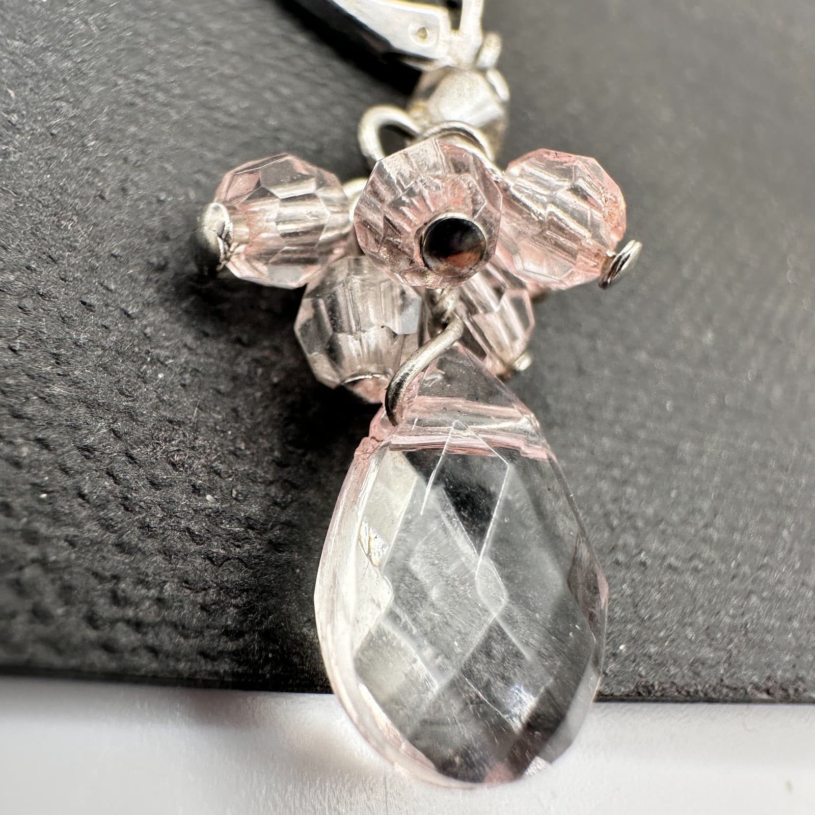 Vintage 90s Silver Tone Pink Bead Teardrop Chandelier Earrings Womens Jewelry - Thumbnail 5