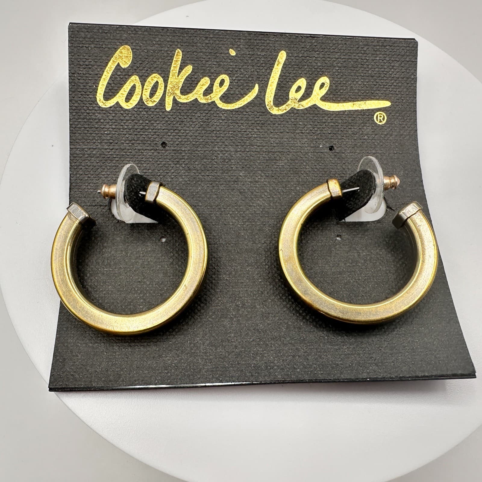 Vintage 80s Cookie Le Gold Tone Two-Tone Silver Trim Chunky Post Earring Jewelry - Thumbnail 3