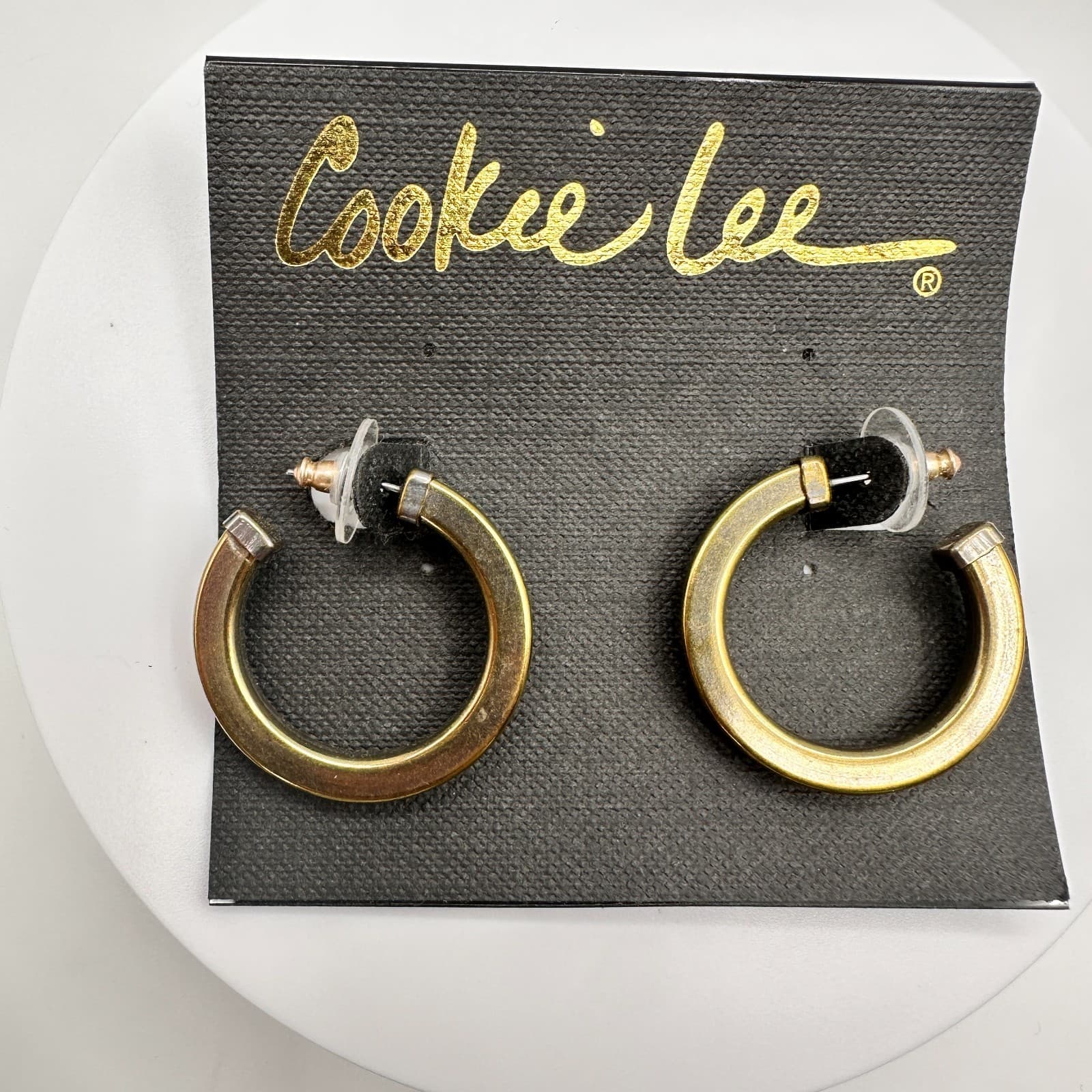 Vintage 80s Cookie Le Gold Tone Two-Tone Silver Trim Chunky Post Earring Jewelry - Thumbnail 10