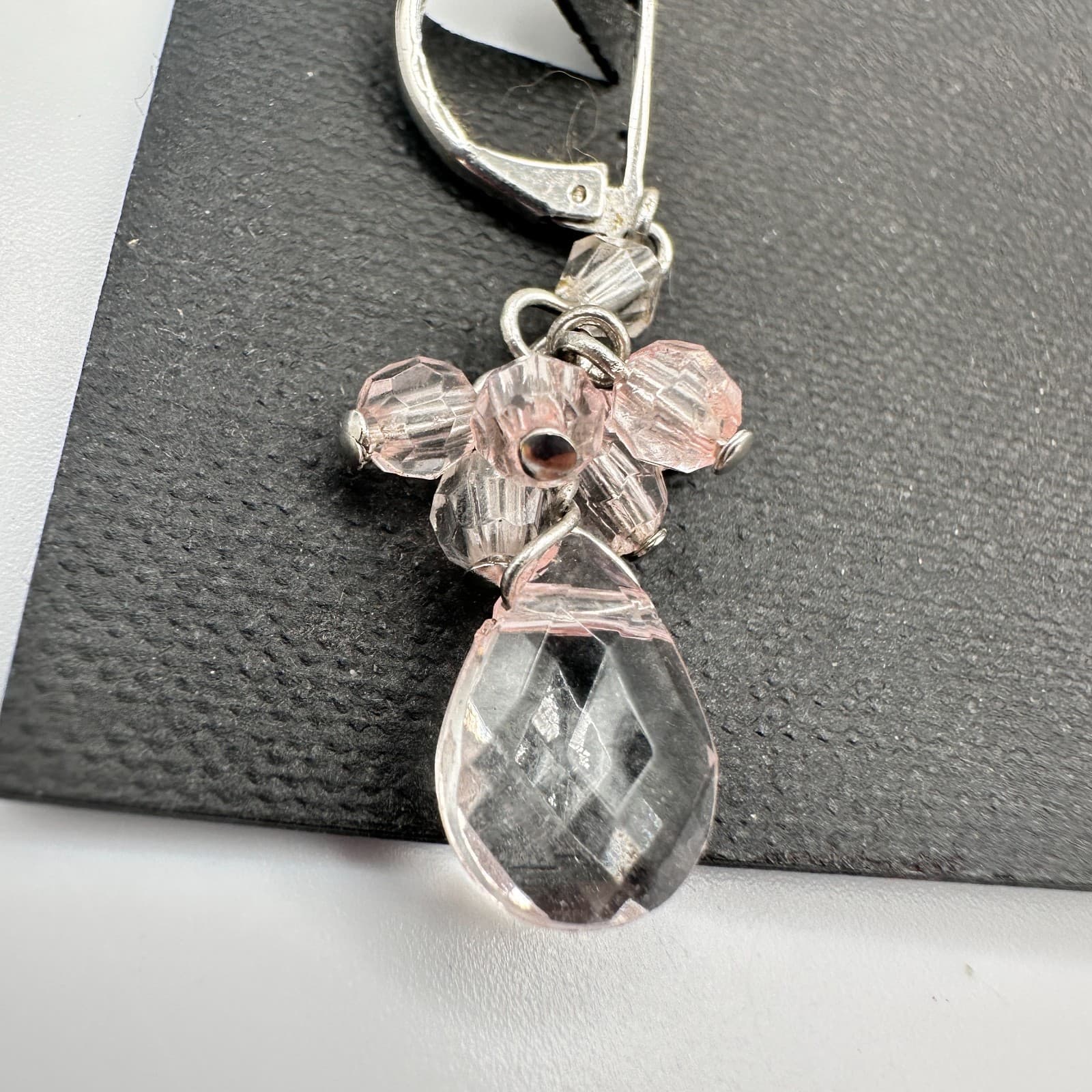 Vintage 90s Silver Tone Pink Bead Teardrop Chandelier Earrings Womens Jewelry - Thumbnail 4