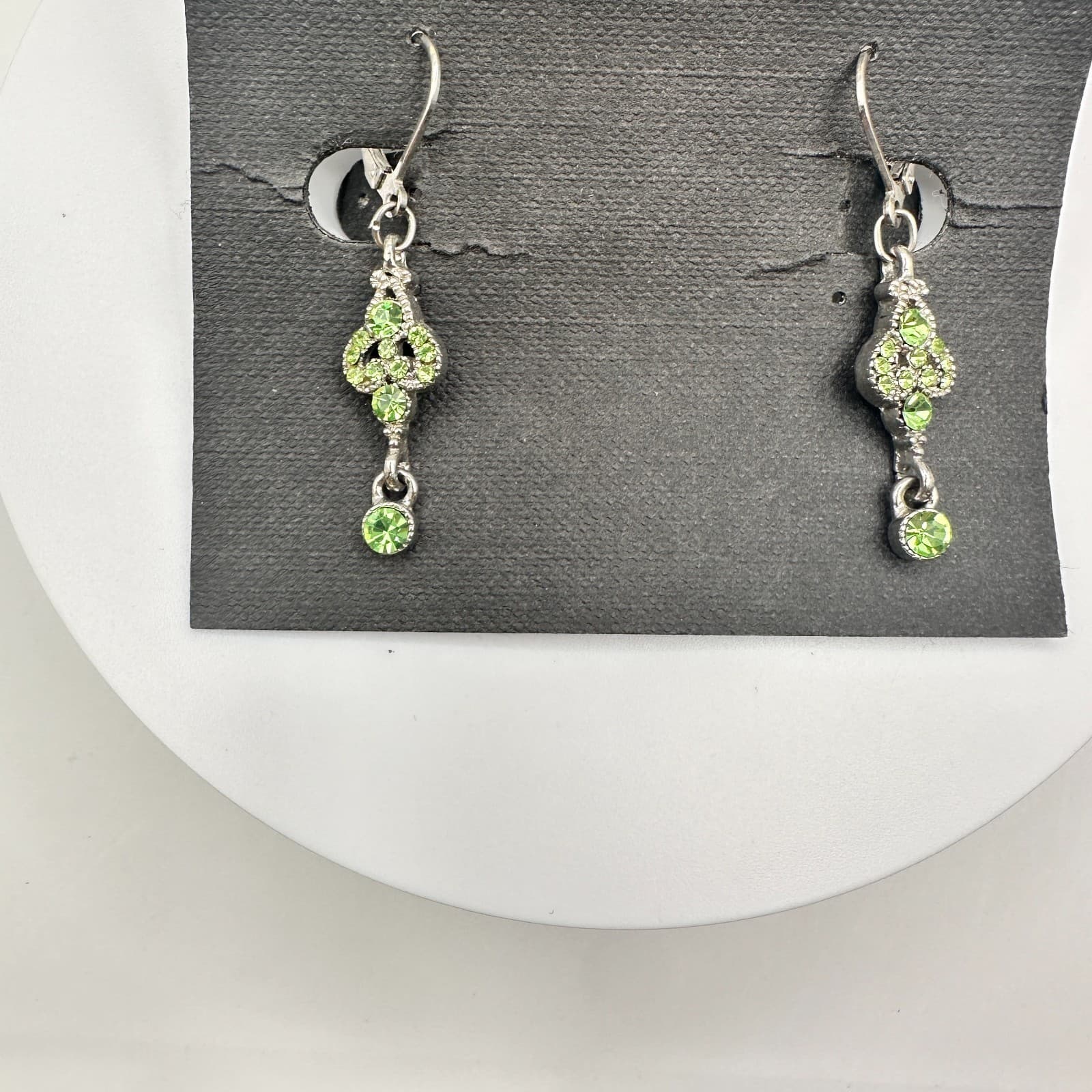 Vintage 90s Cookie Lee Silver Tone Light Green Rhinestone Dangle Earring Jewelry - Thumbnail 2