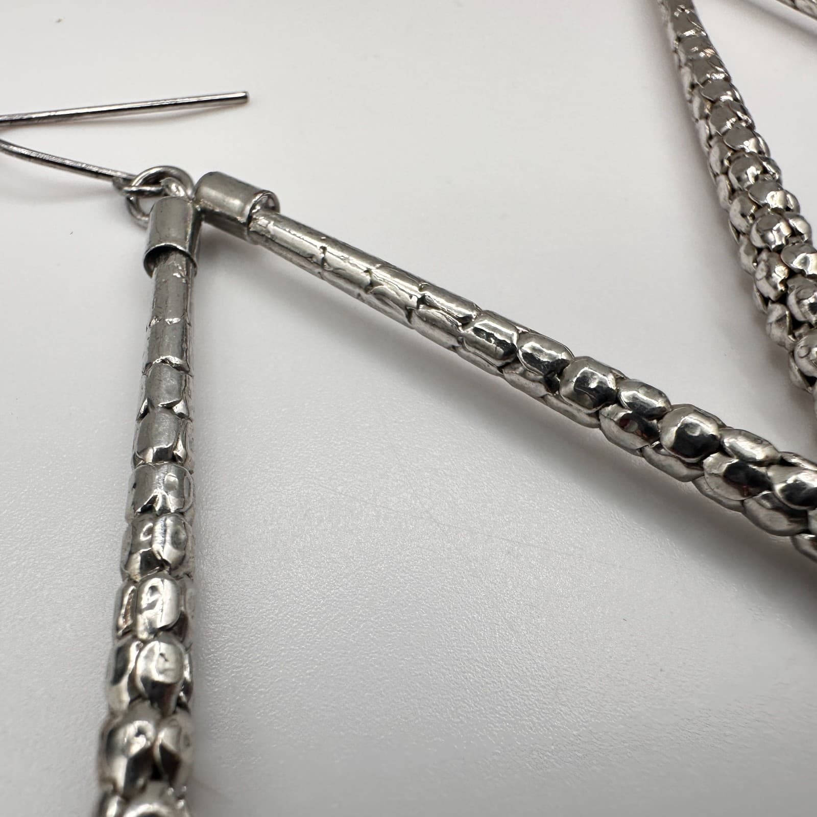 Vintage 90s Silver Tone Teardrop Hoop Earrings Boho Fashion Women's Jewelry - Thumbnail 7