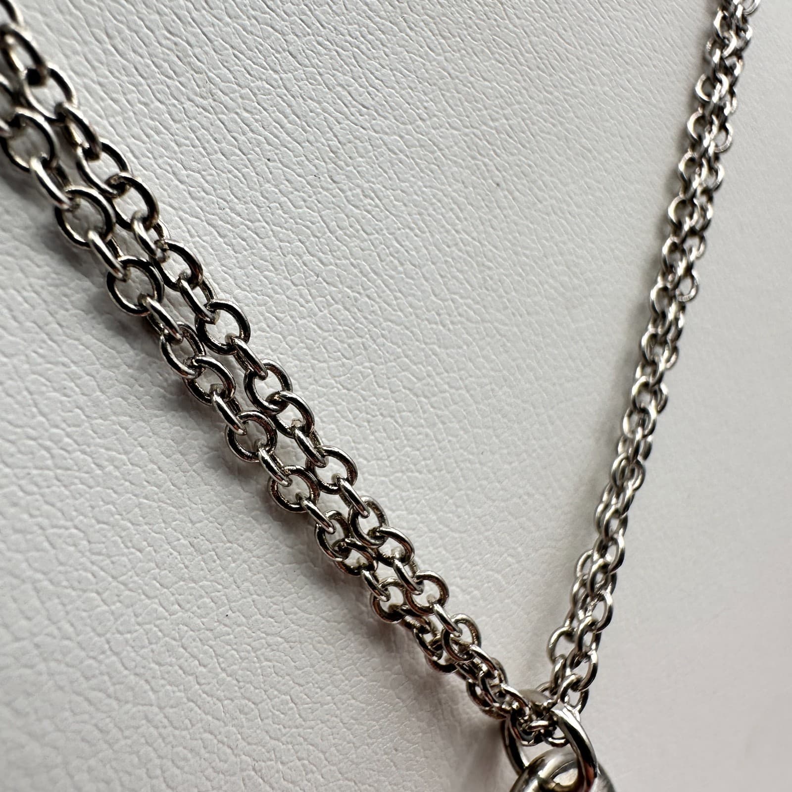 Vintage Y2K Cookie Lee Silver Tone Double Chain Organic Hoop Pendant Necklace - Thumbnail 5